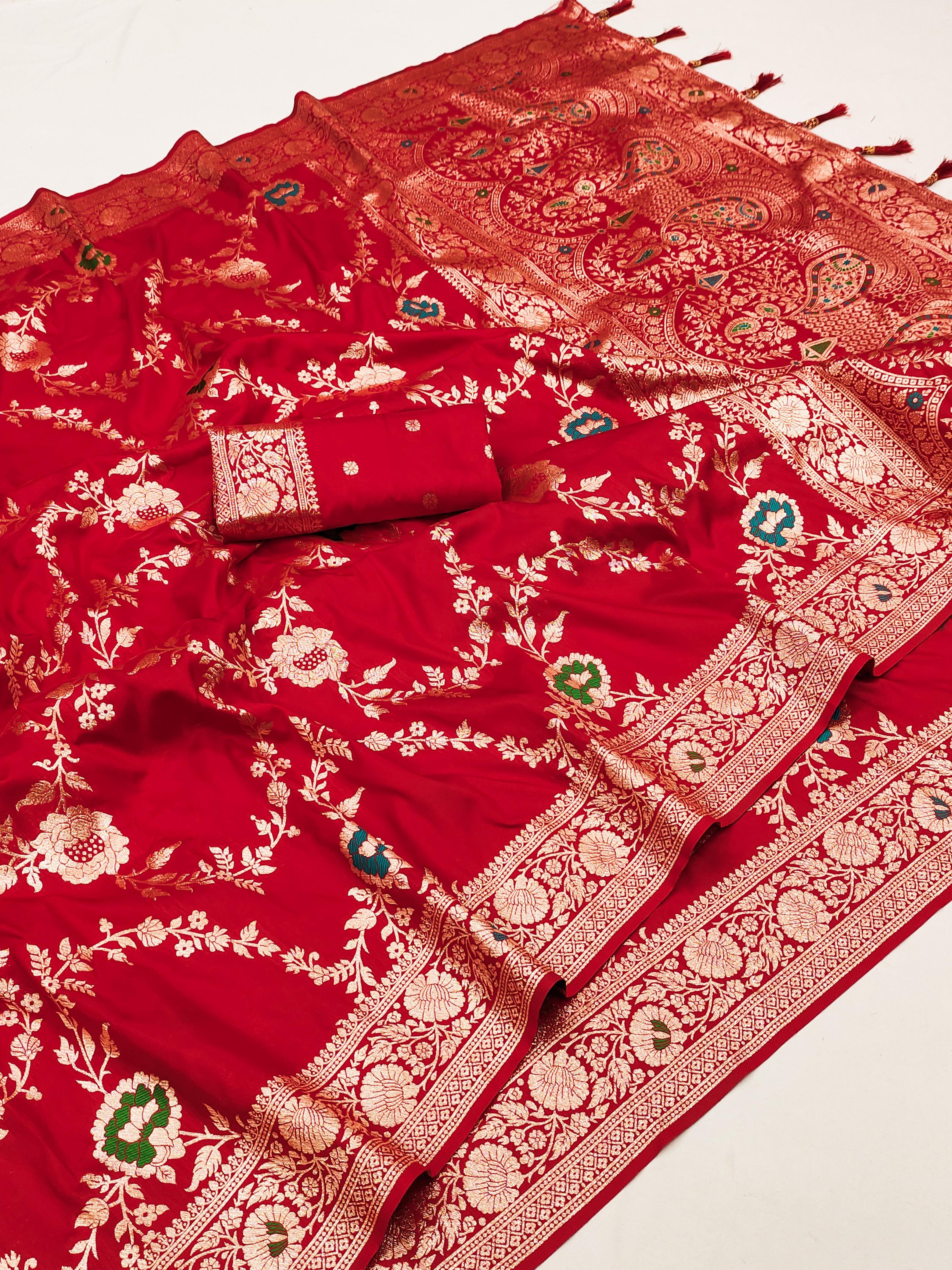 Soft Banarasi Silk Copper Zari Weaving Saree