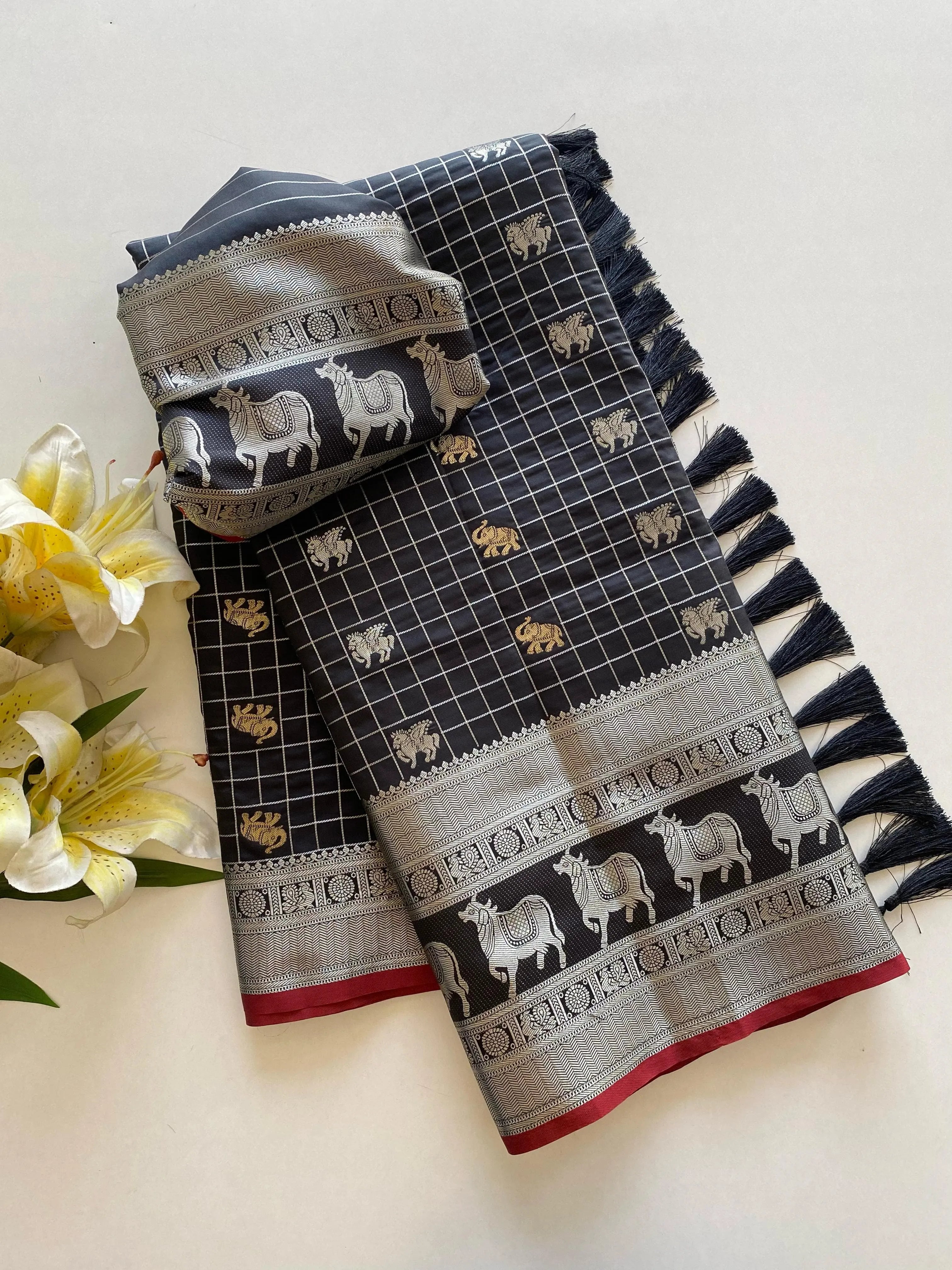 Soft Silk Elephant & Unicorn Motif Pichwai Saree