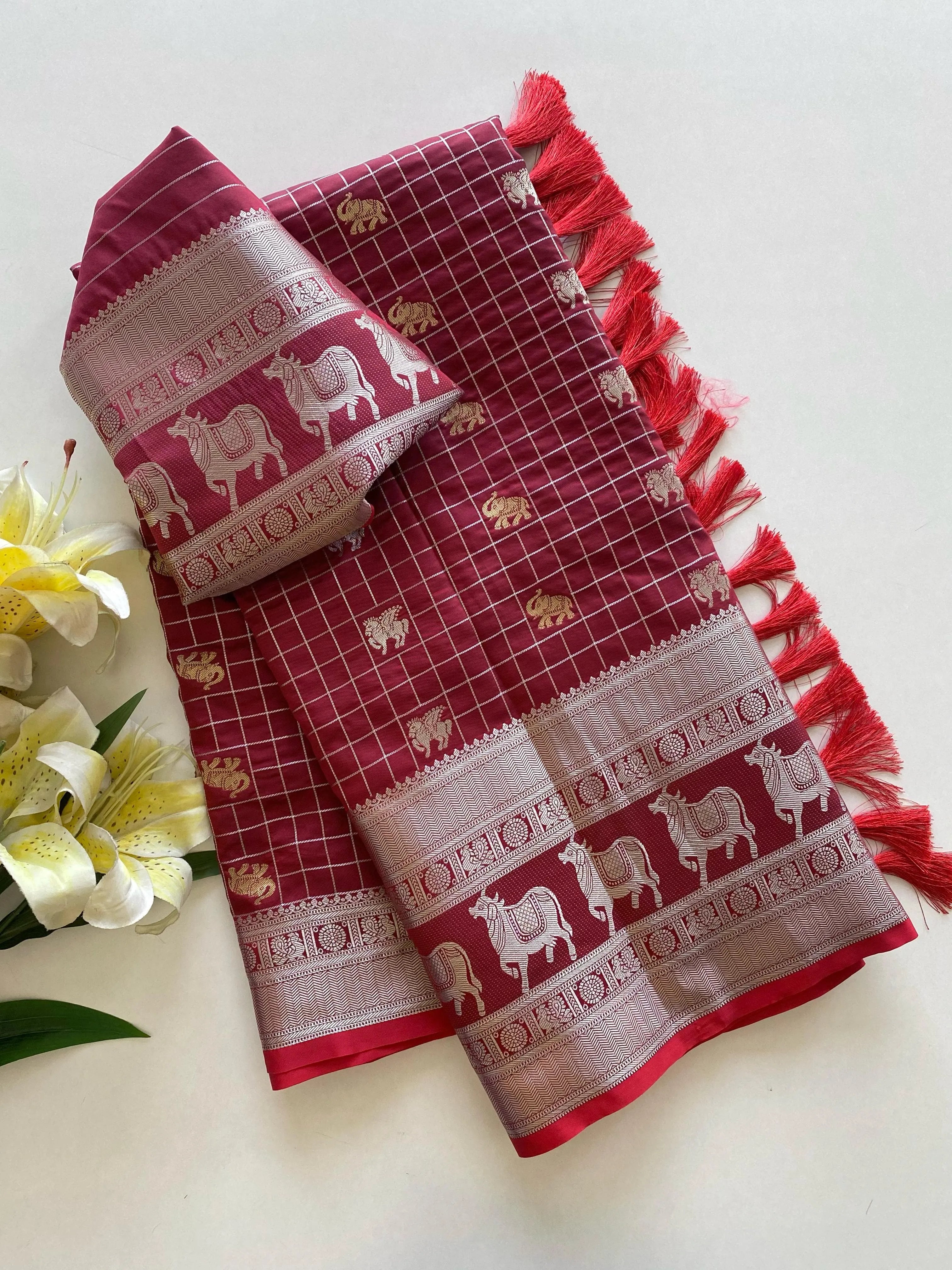 Soft Silk Elephant & Unicorn Motif Pichwai Saree