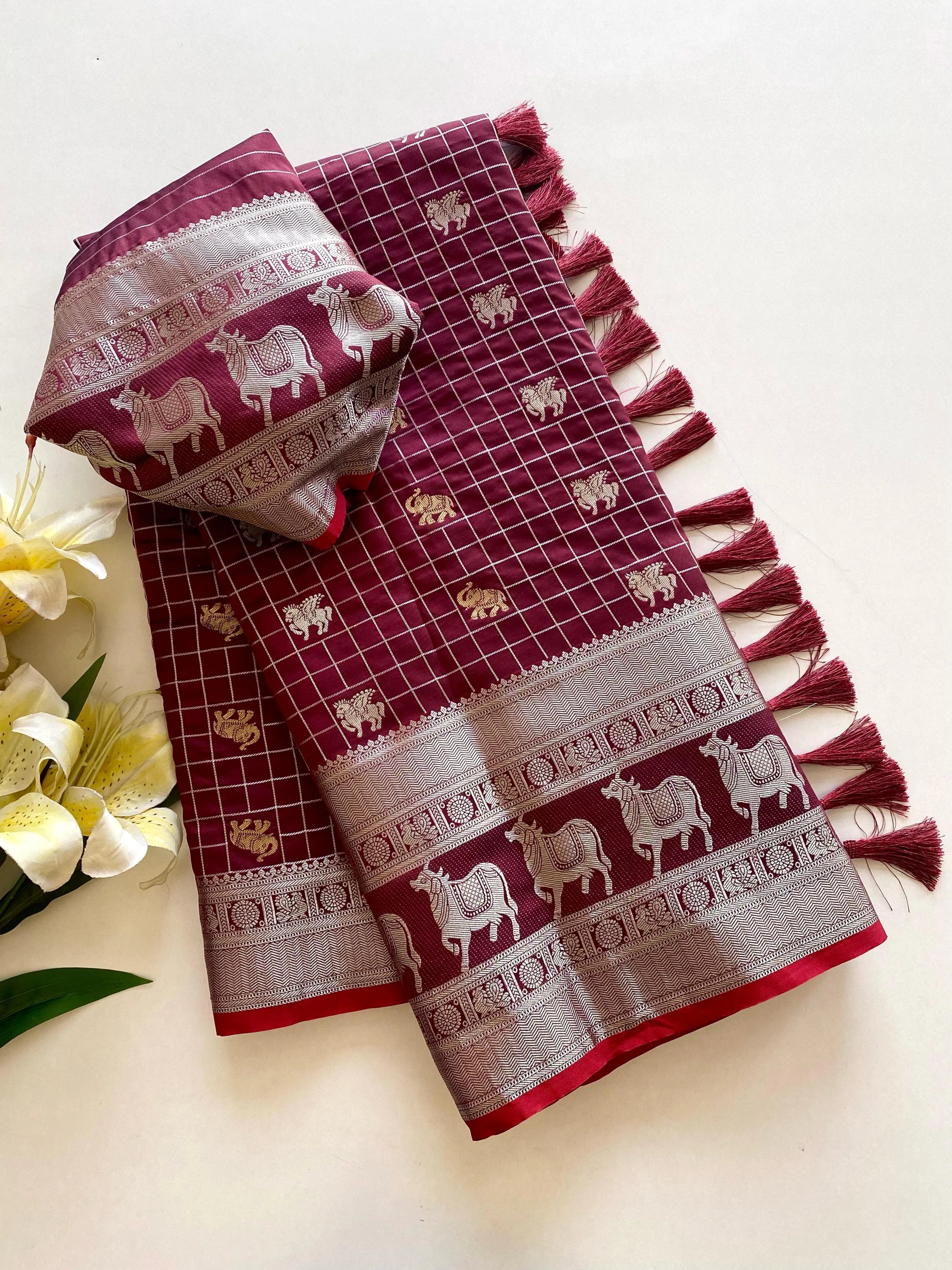 Soft Silk Elephant & Unicorn Motif Pichwai Saree