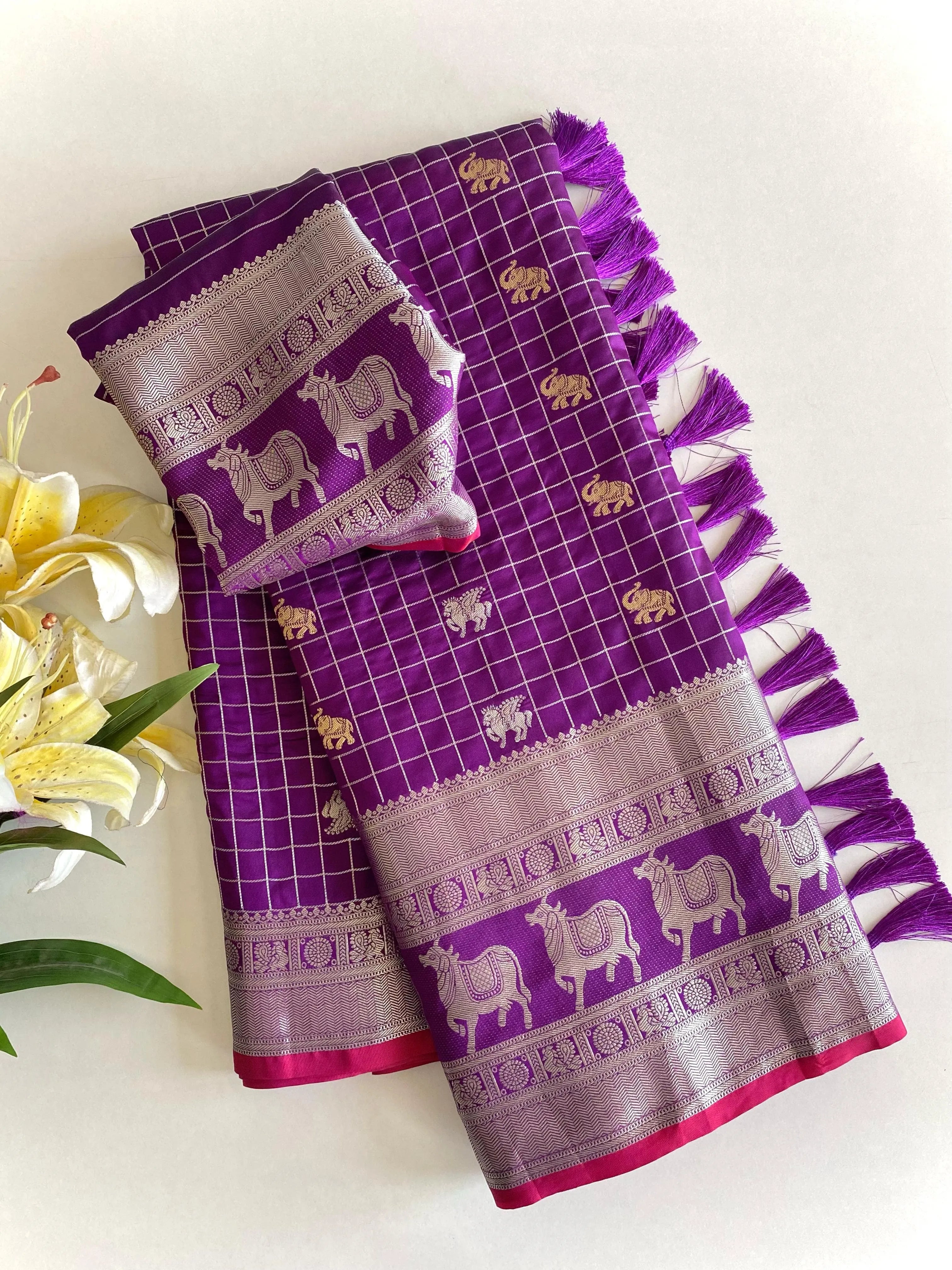 Soft Silk Elephant & Unicorn Motif Pichwai Saree