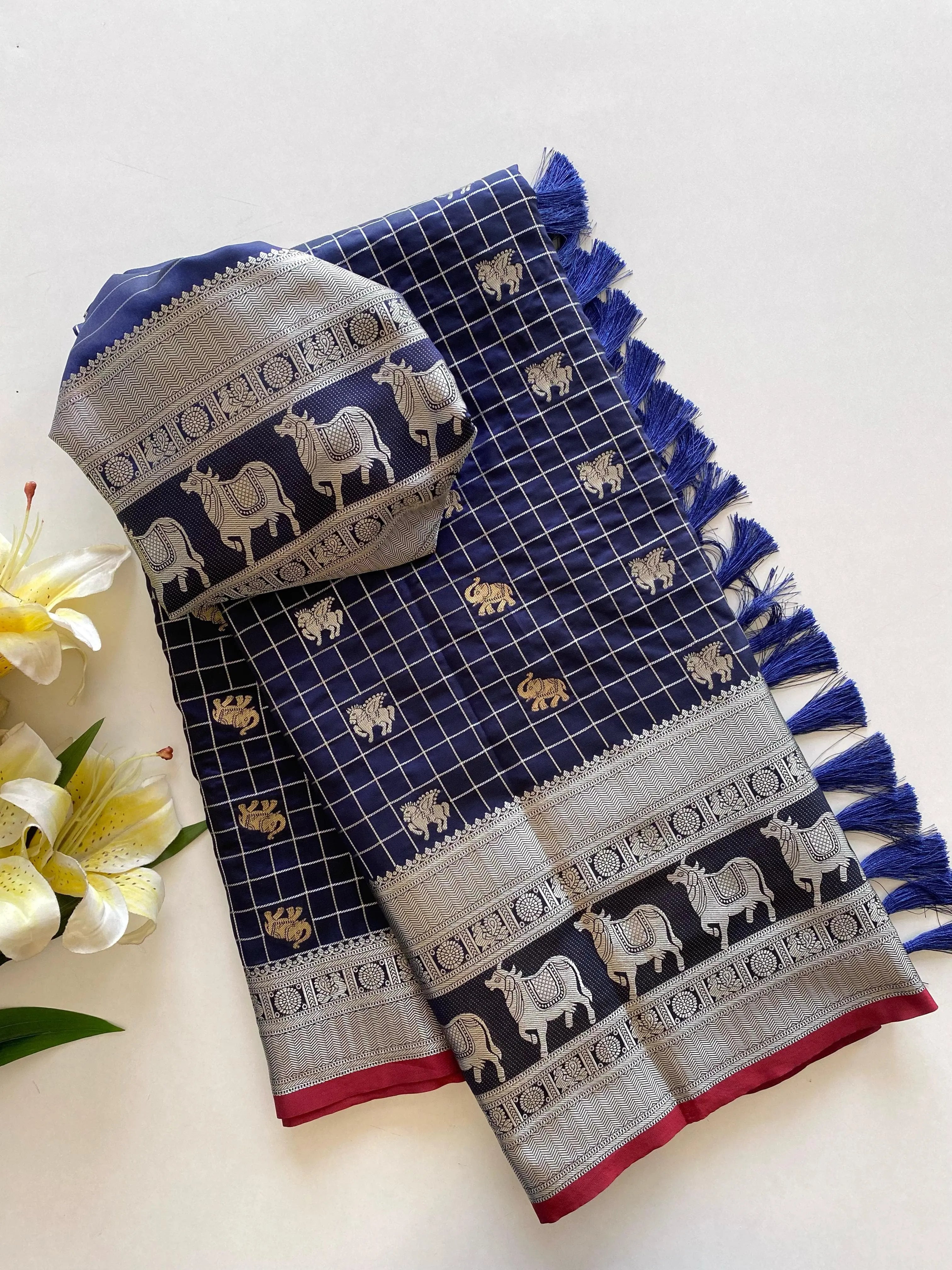Soft Silk Elephant & Unicorn Motif Pichwai Saree