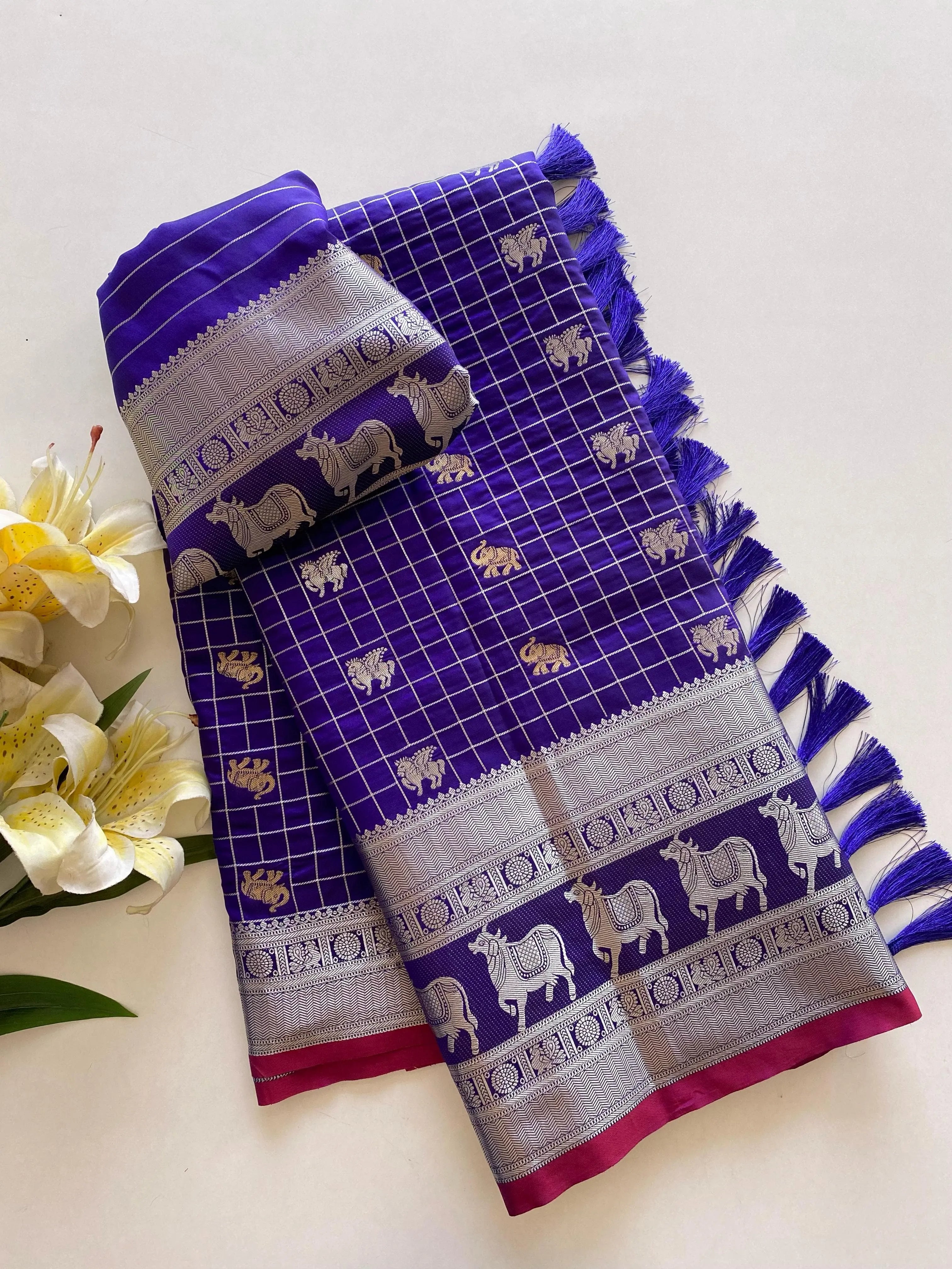 Soft Silk Elephant & Unicorn Motif Pichwai Saree