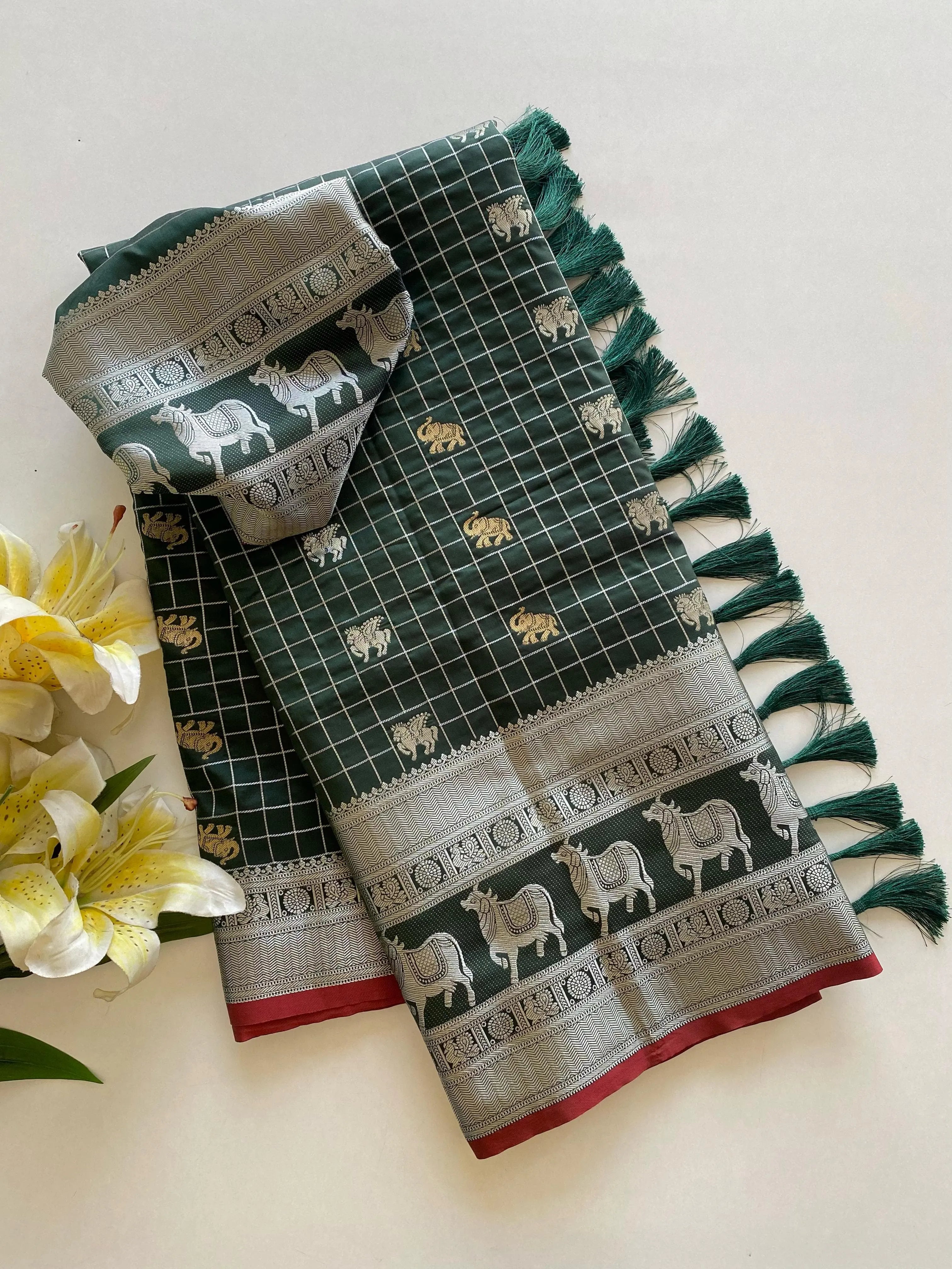Soft Silk Elephant & Unicorn Motif Pichwai Saree