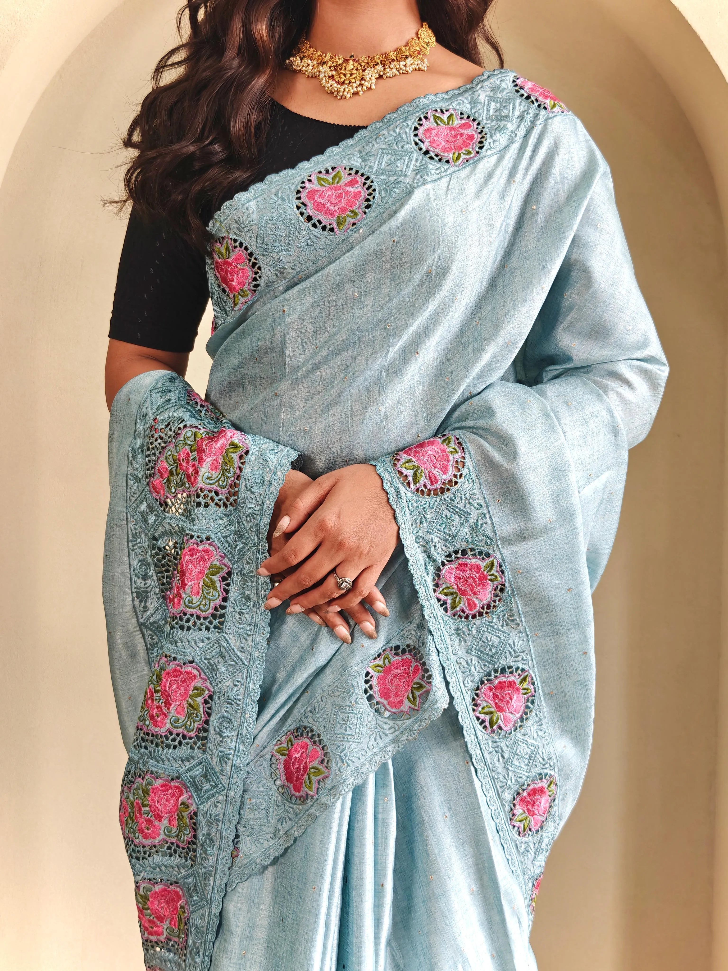 Tussar Silk Embroidered Designer Saree