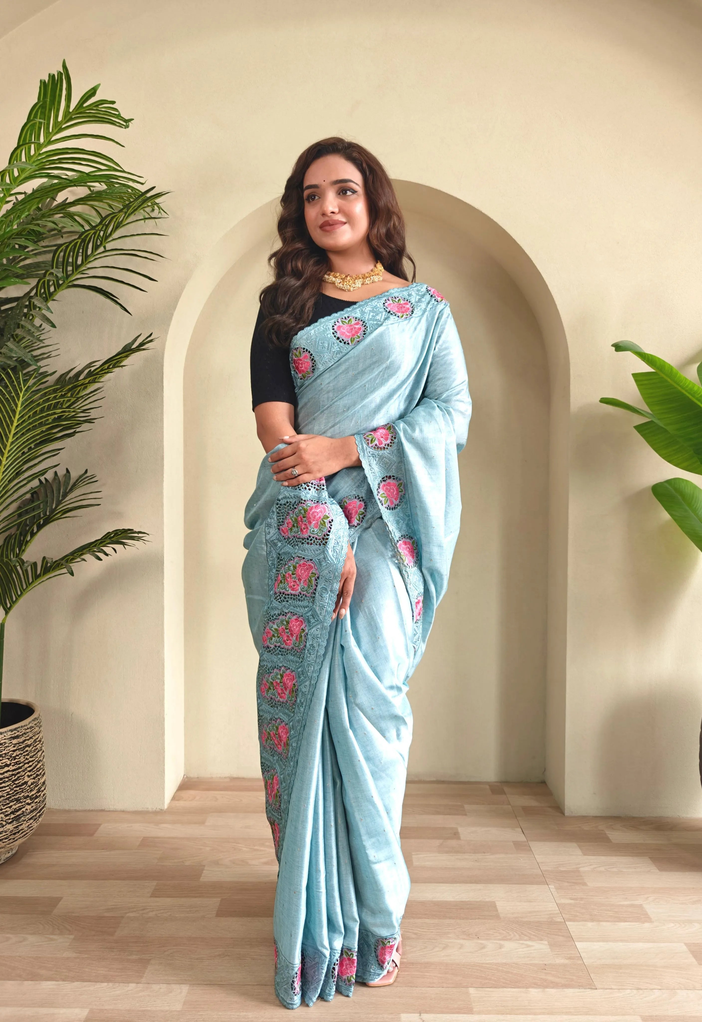 Tussar Silk Embroidered Designer Saree