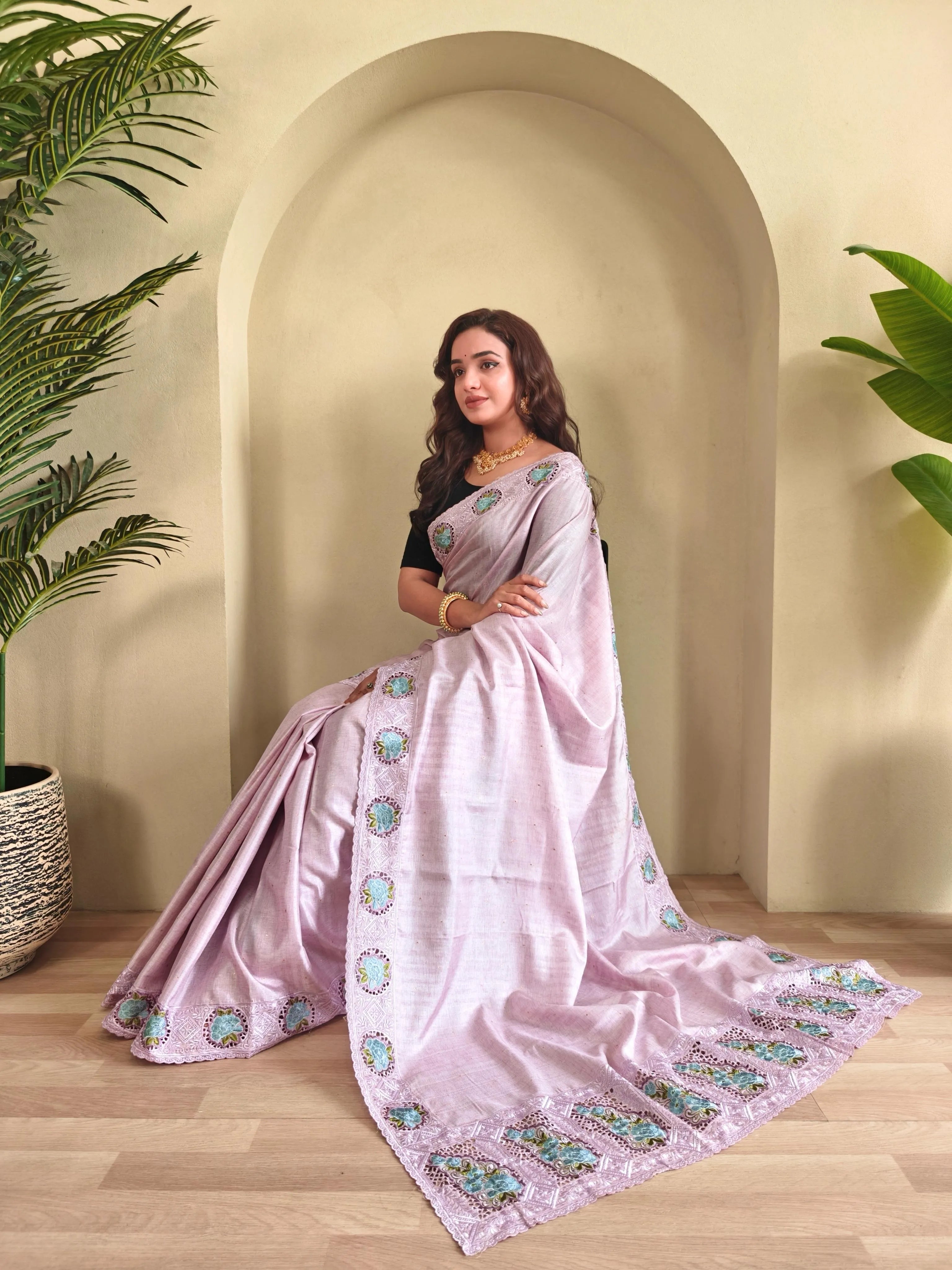 Tussar Silk Embroidered Designer Saree