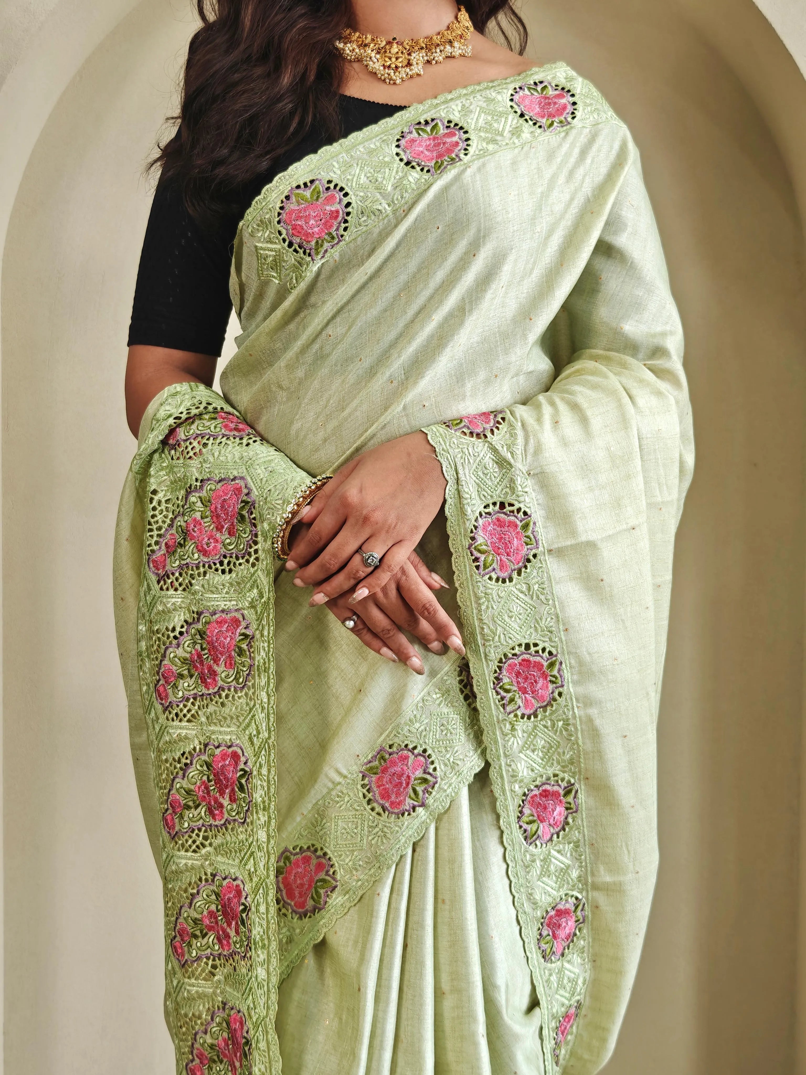 Tussar Silk Embroidered Designer Saree