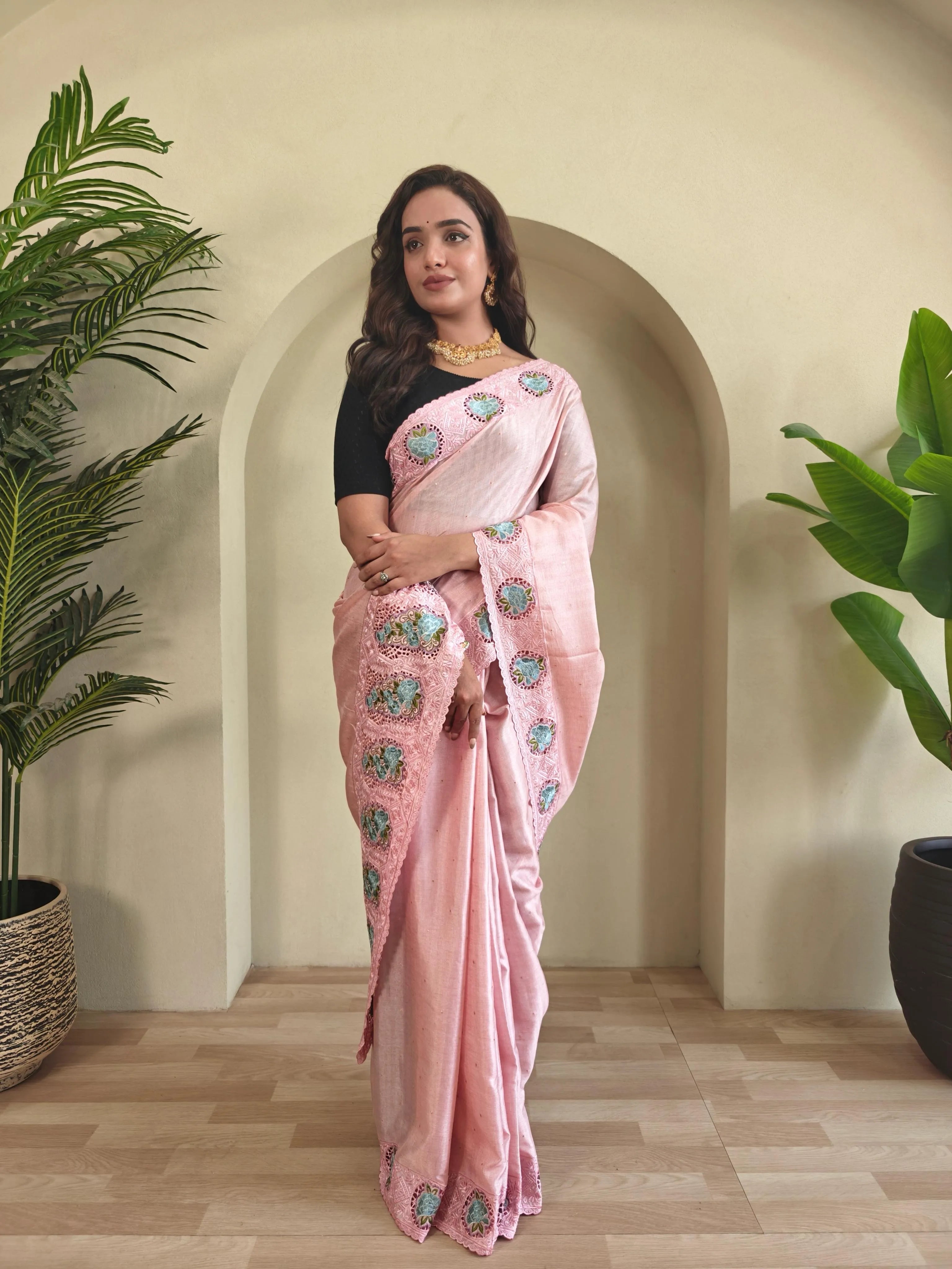 Tussar Silk Embroidered Designer Saree