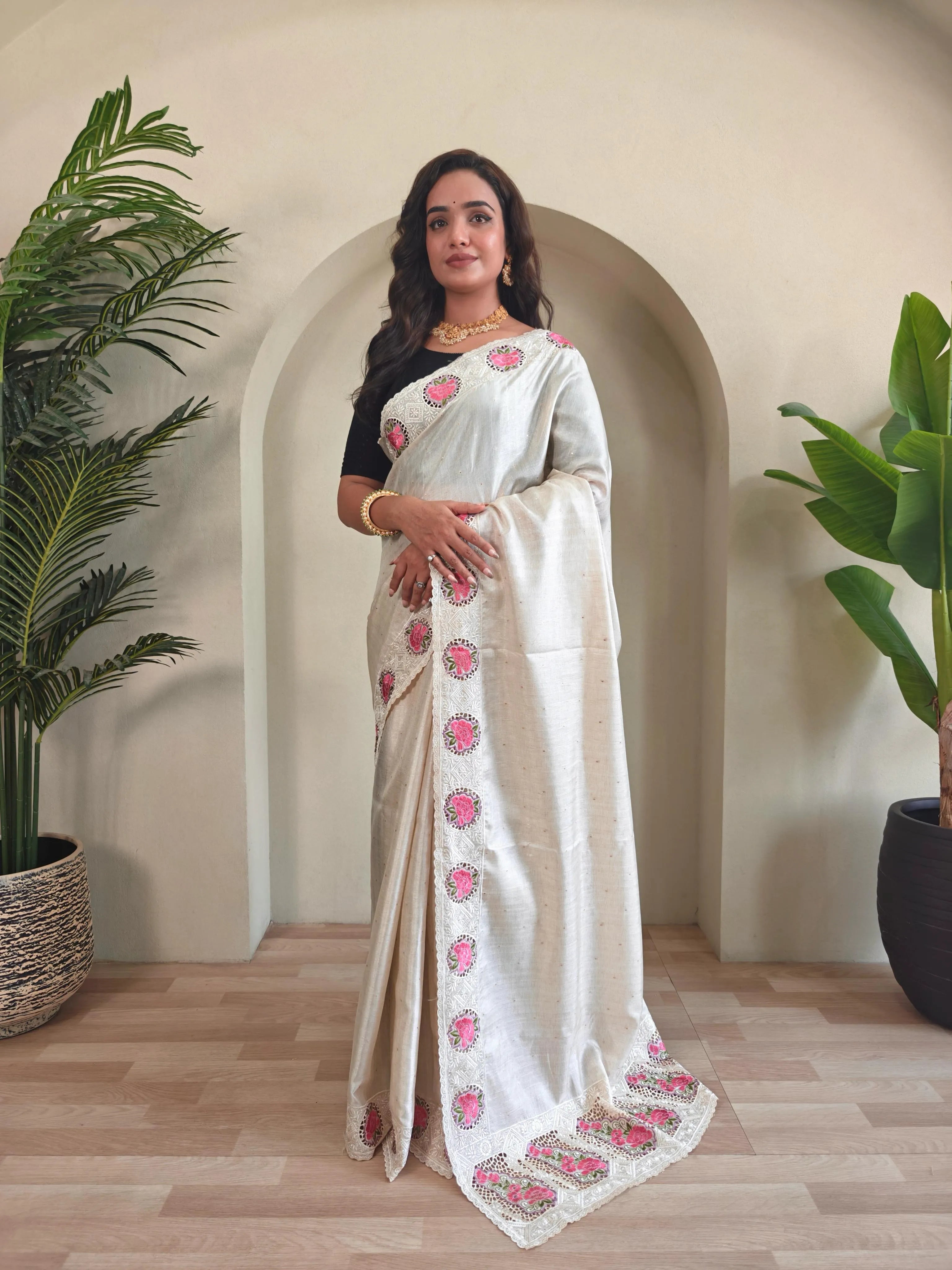 Tussar Silk Embroidered Designer Saree