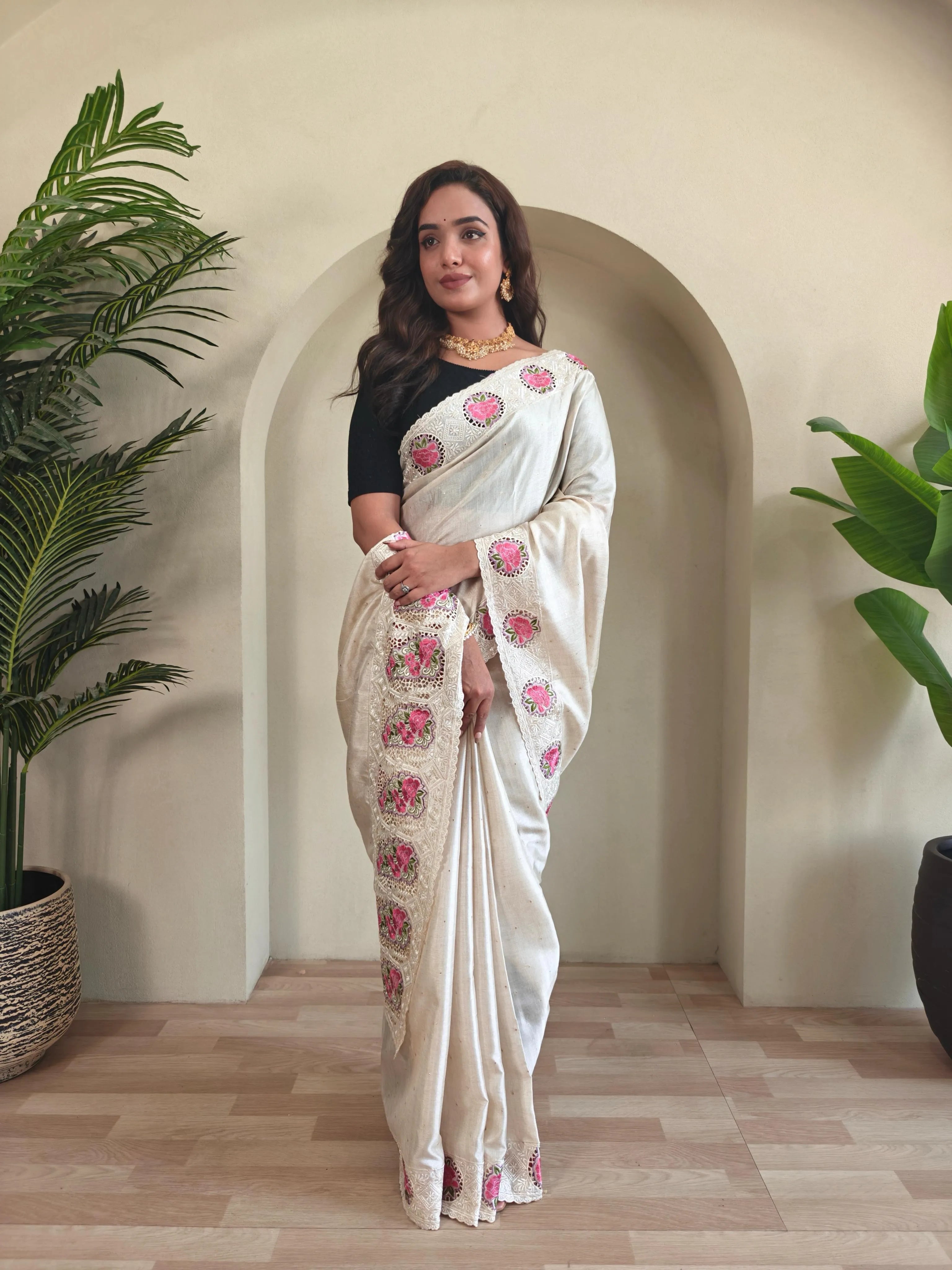 Tussar Silk Embroidered Designer Saree
