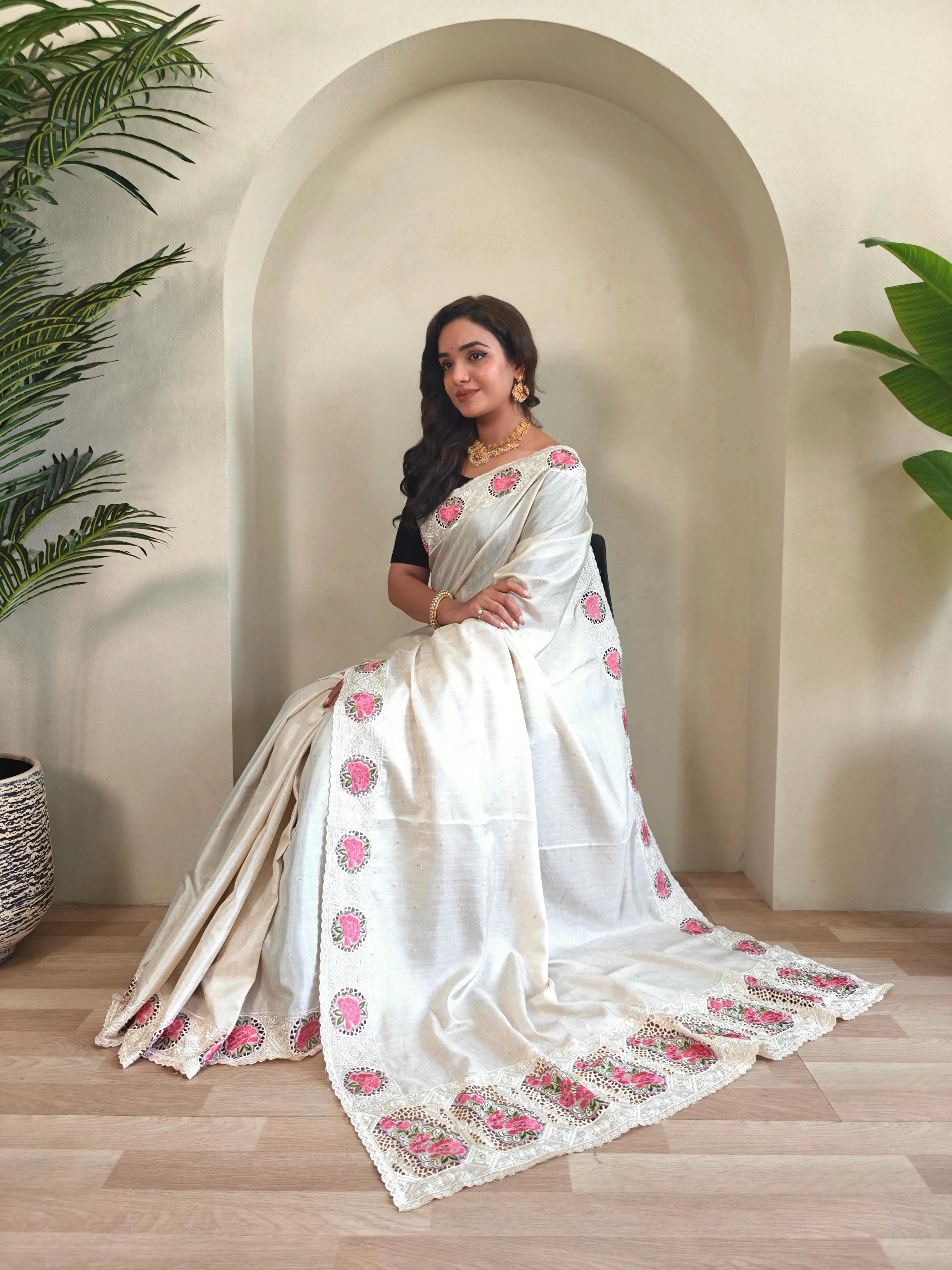 Tussar Silk Embroidered Designer Saree
