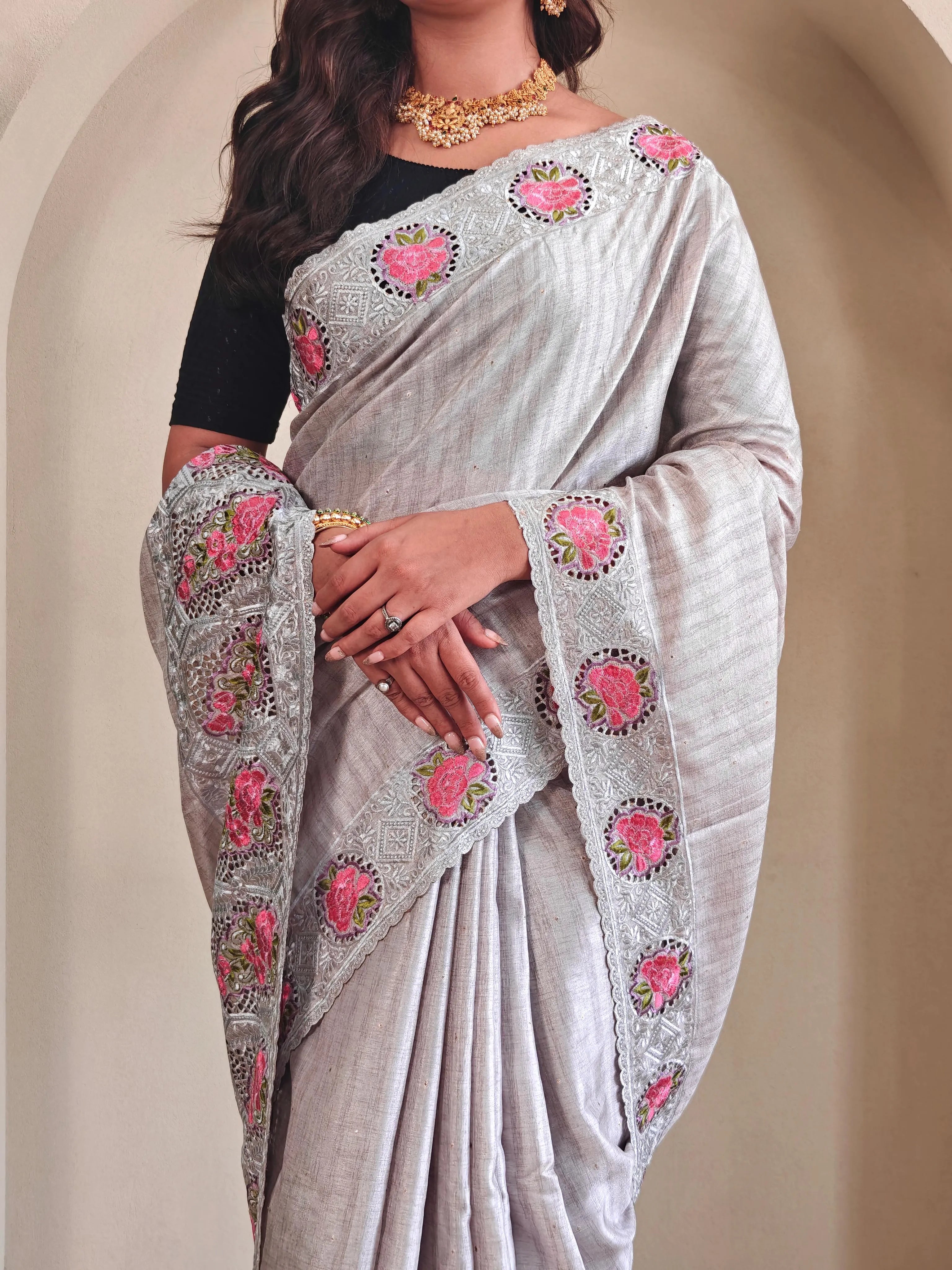 Tussar Silk Embroidered Designer Saree