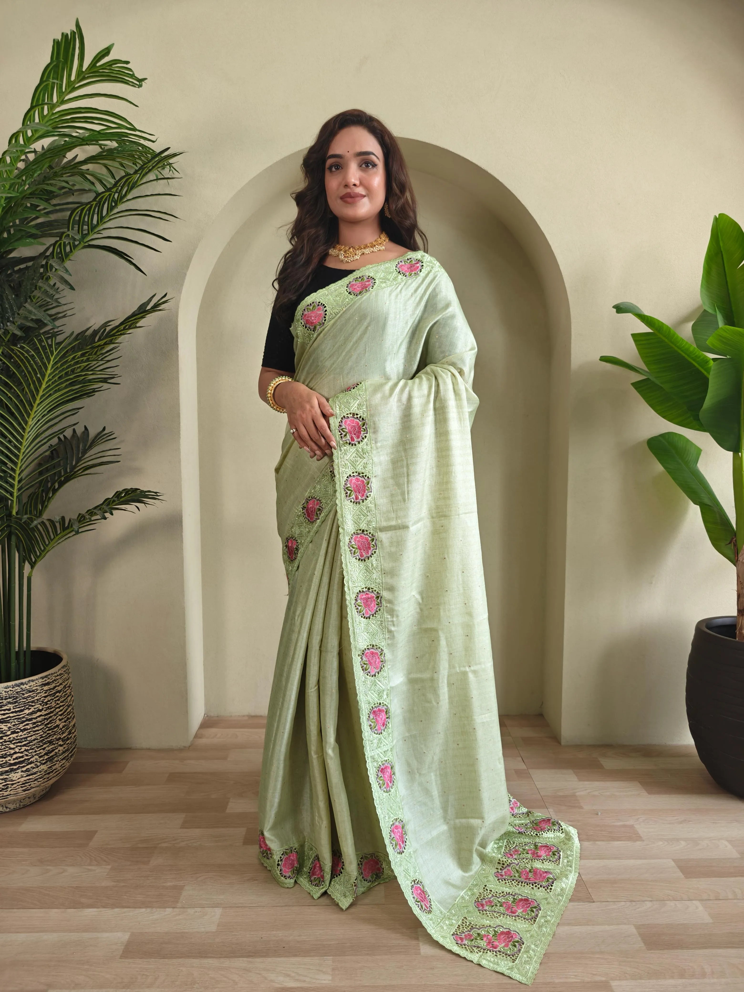 Tussar Silk Embroidered Designer Saree
