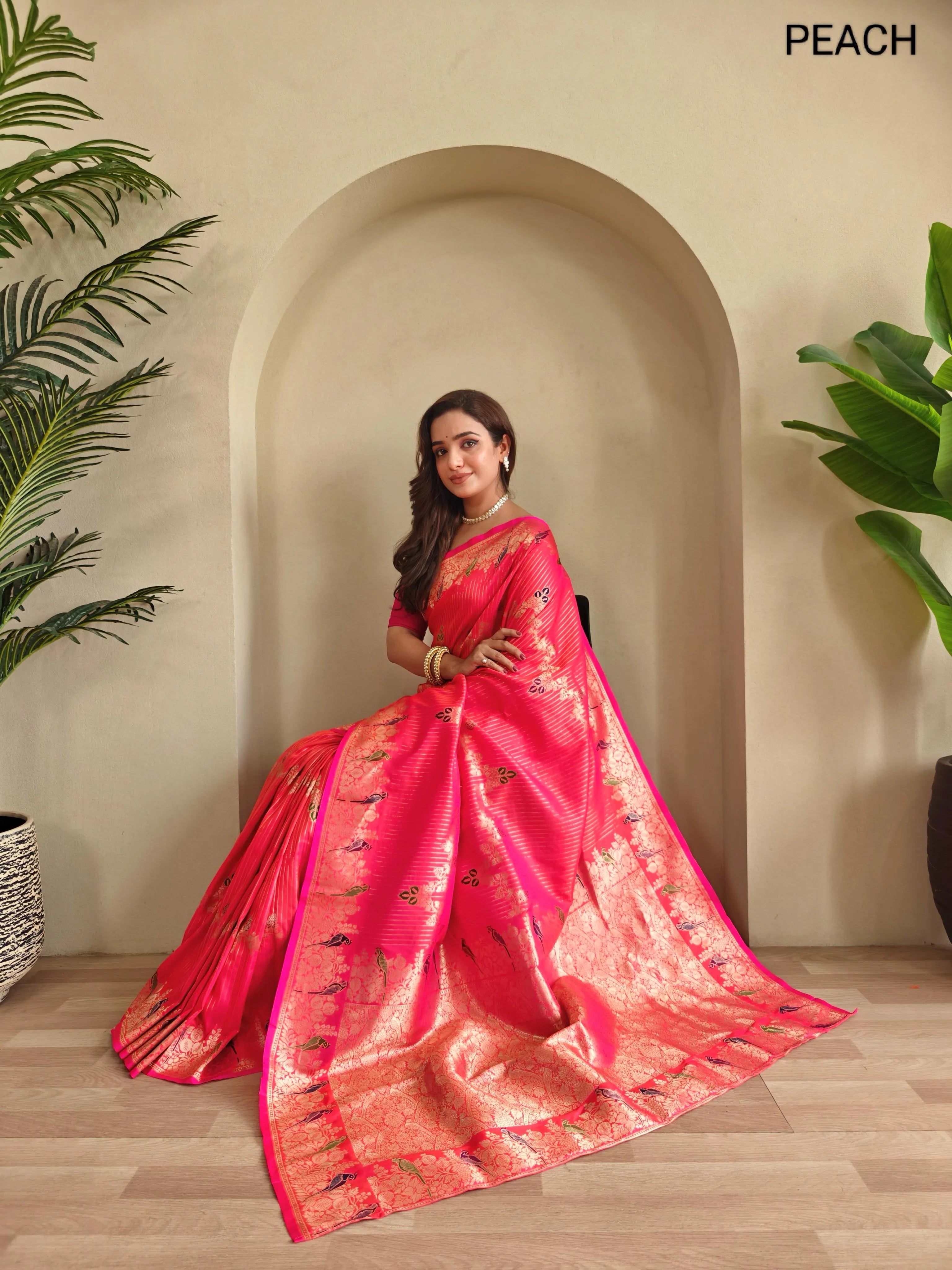 Banarasi Mushro Satin Silk Zari Banarasi Weaving Saree
