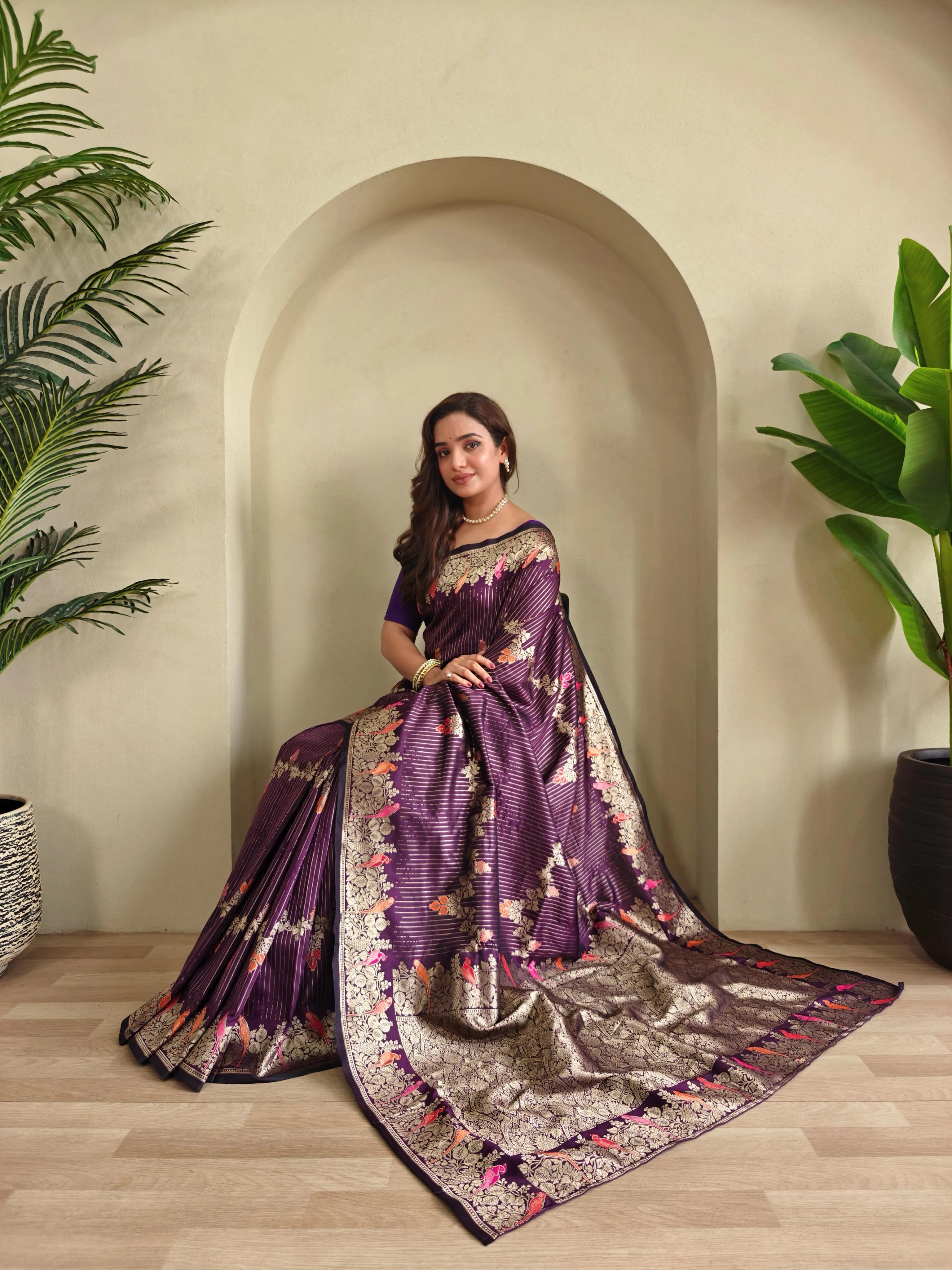 Banarasi Mushro Satin Silk Zari Banarasi Weaving Saree