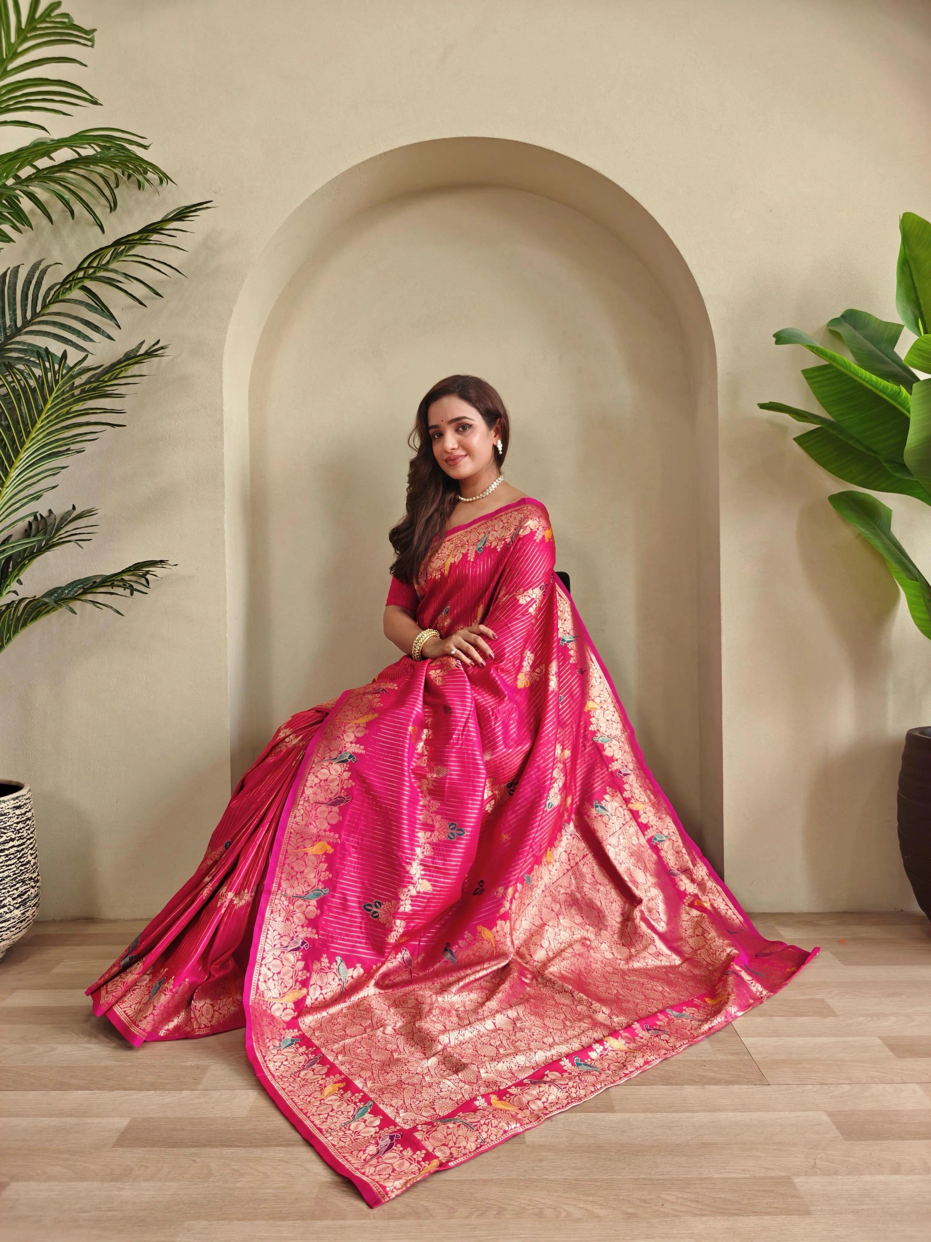 Banarasi Mushro Satin Silk Zari Banarasi Weaving Saree