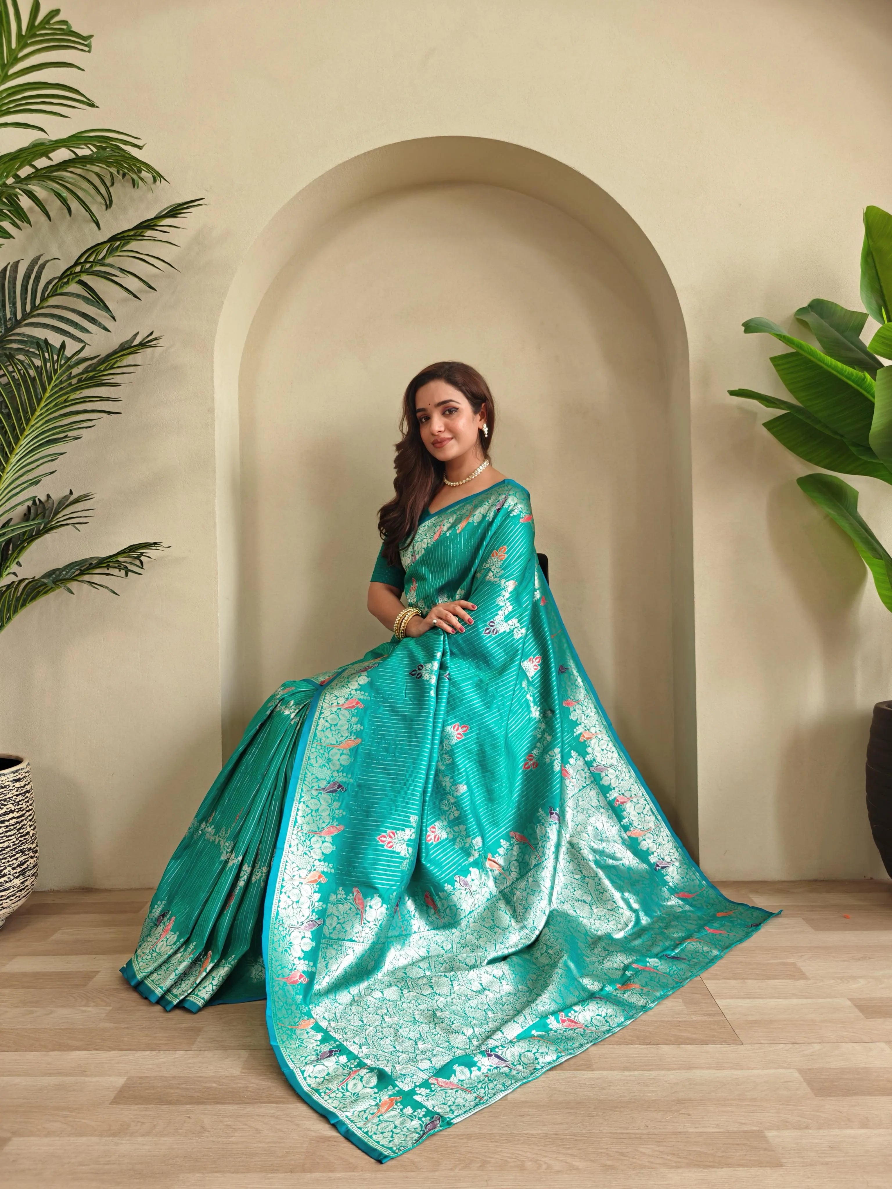 Banarasi Mushro Satin Silk Zari Banarasi Weaving Saree
