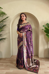 Banarasi Mushro Satin Silk Zari Banarasi Weaving Saree