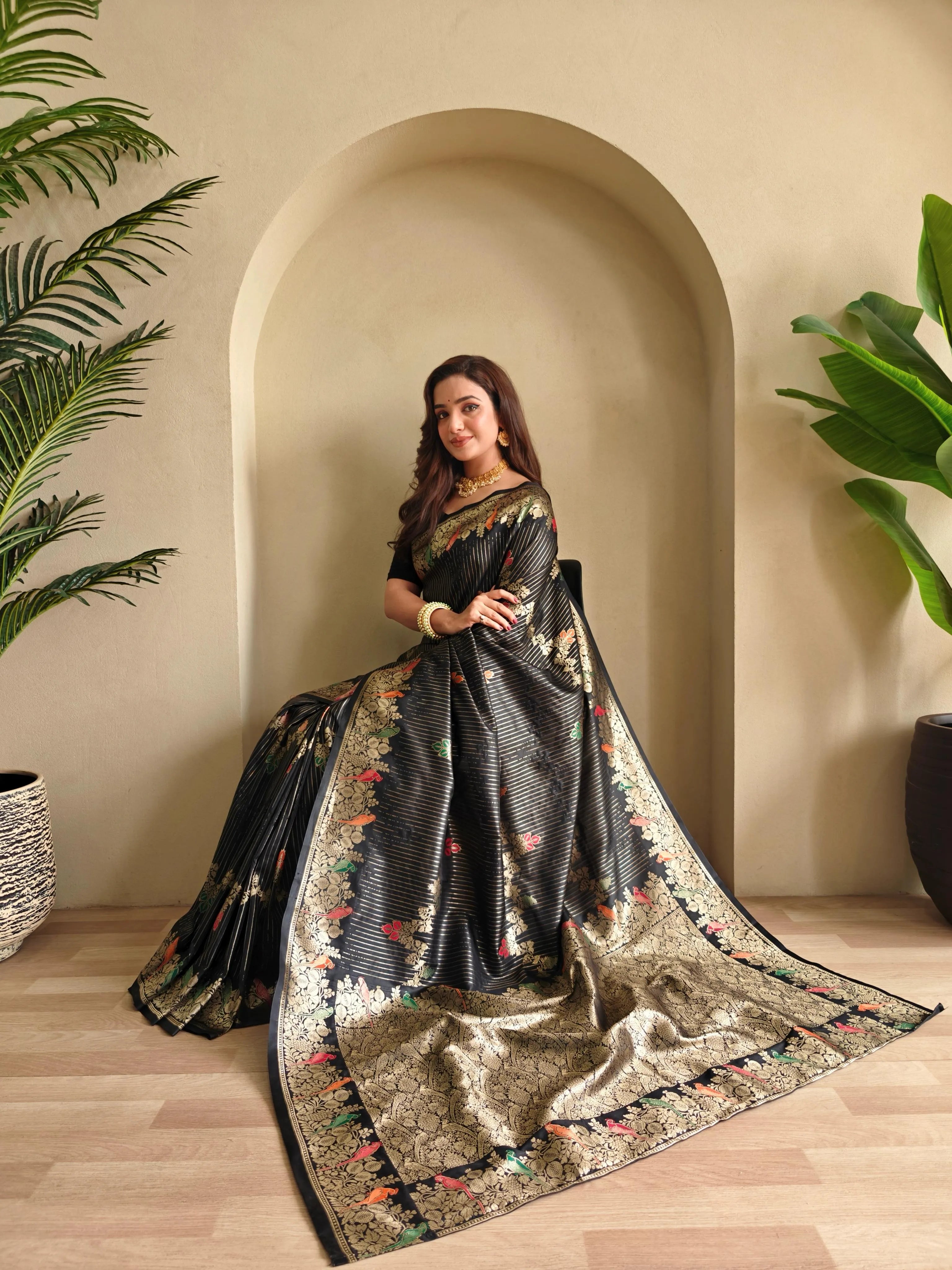 Banarasi Mushro Satin Silk Zari Banarasi Weaving Saree