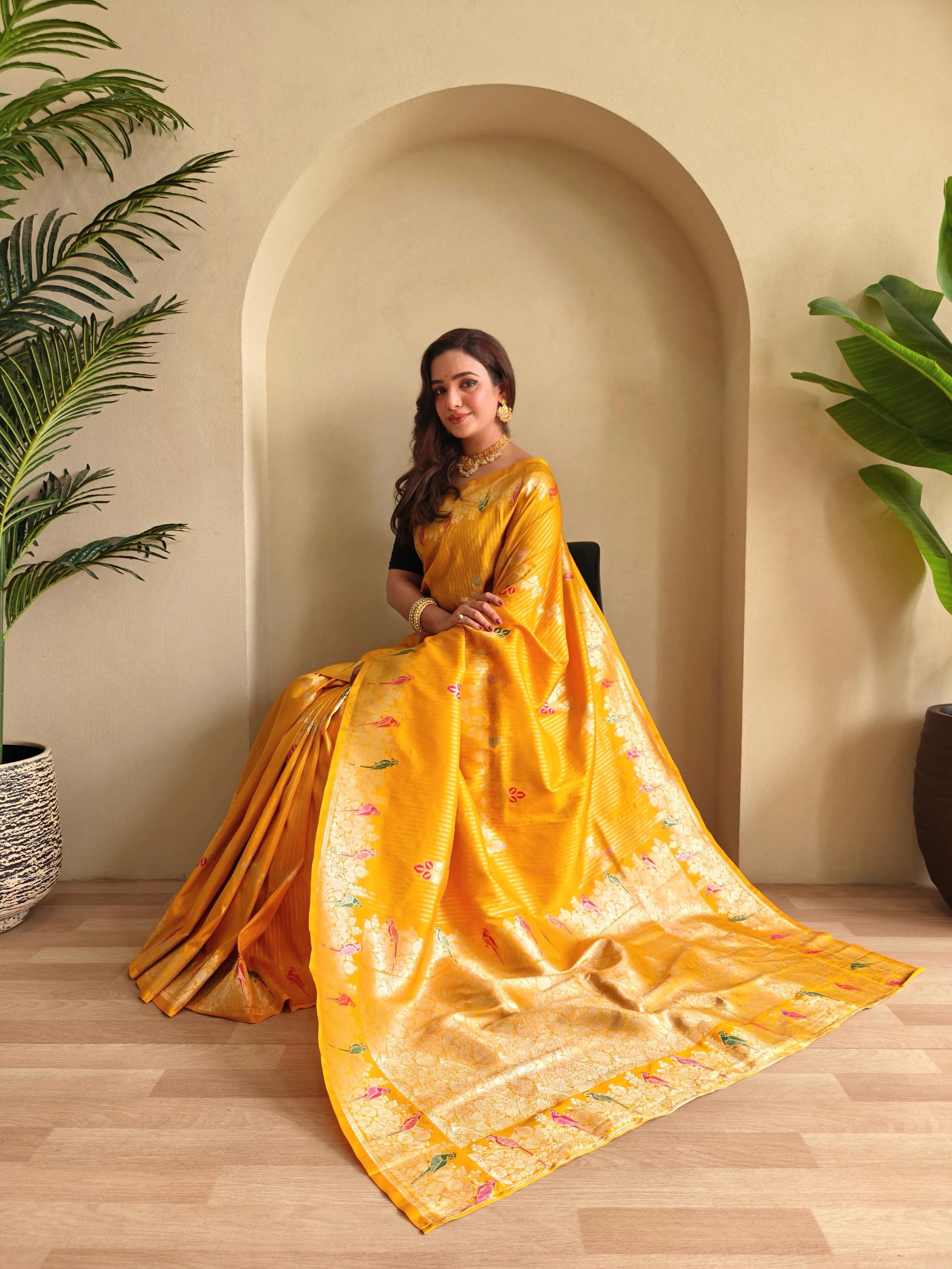 Banarasi Mushro Satin Silk Zari Banarasi Weaving Saree