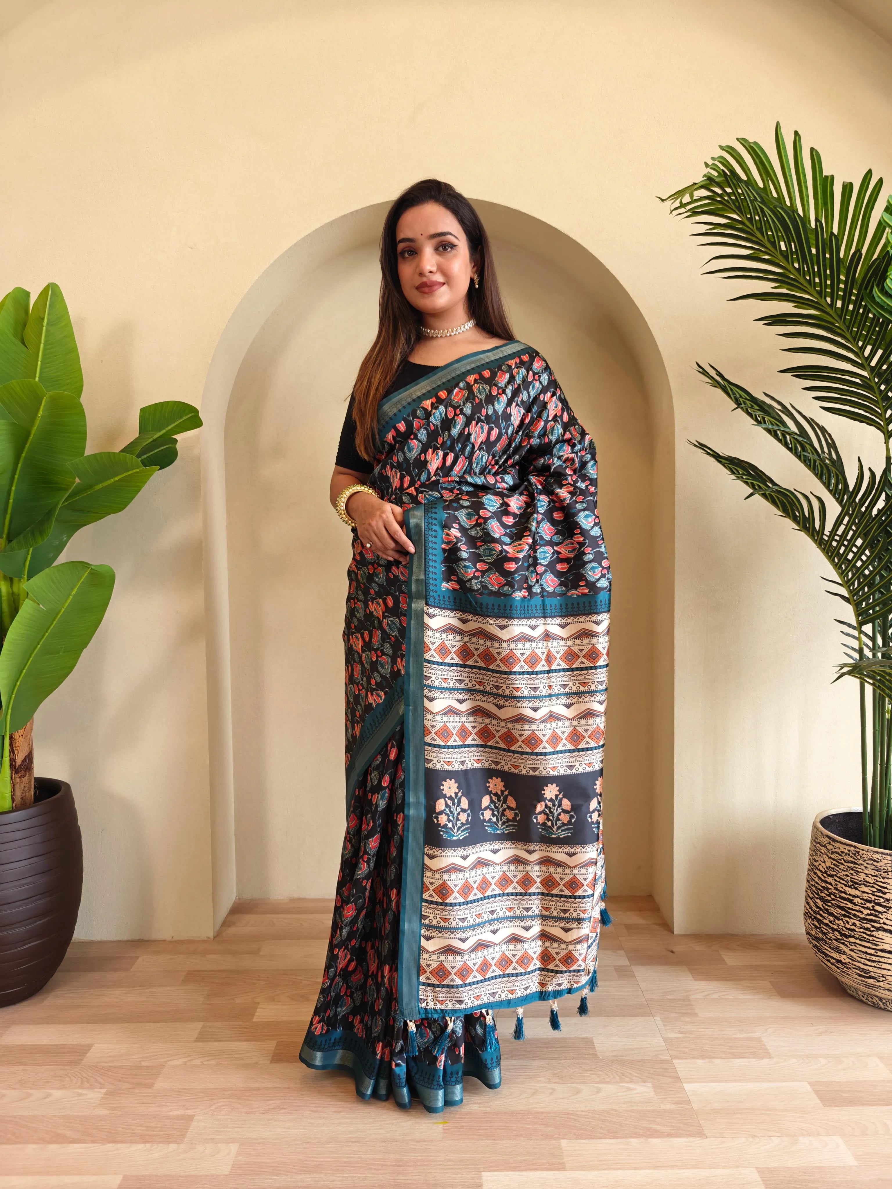 Dola Viscose Digital Printed Kalamkari Saree