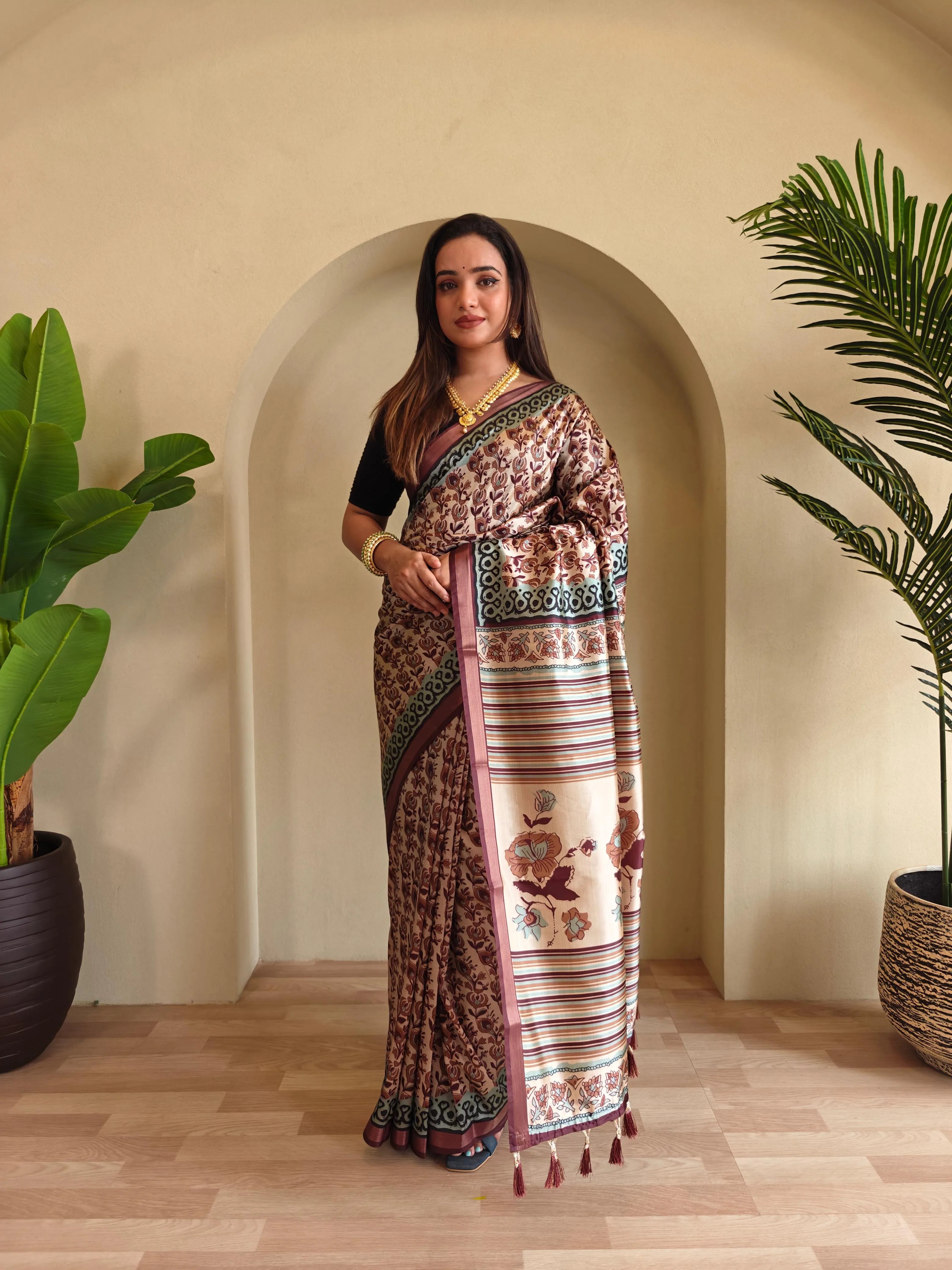 Dola Viscose Digital Printed Kalamkari Saree
