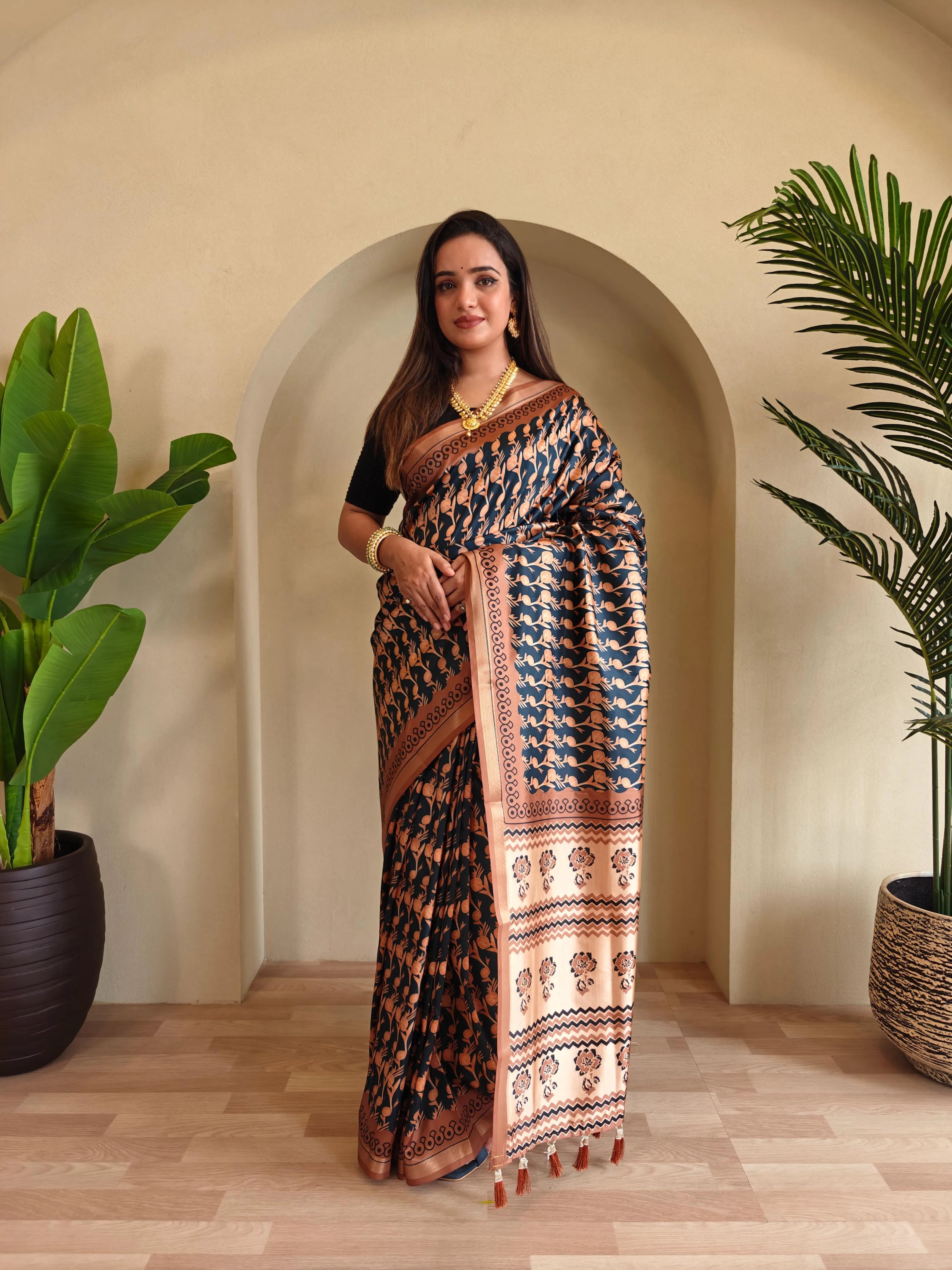 Dola Viscose Digital Printed Kalamkari Saree