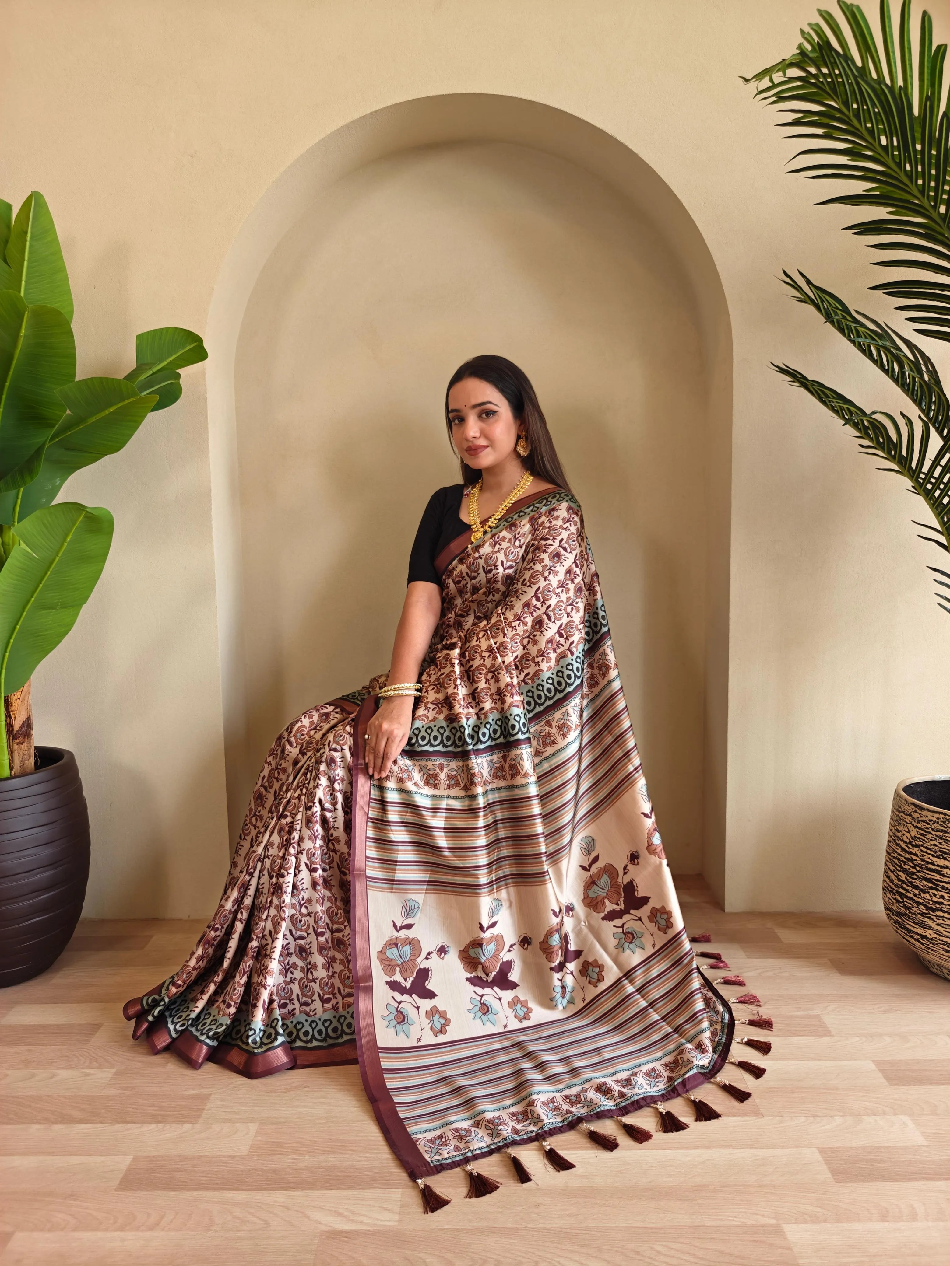 Dola Viscose Digital Printed Kalamkari Saree