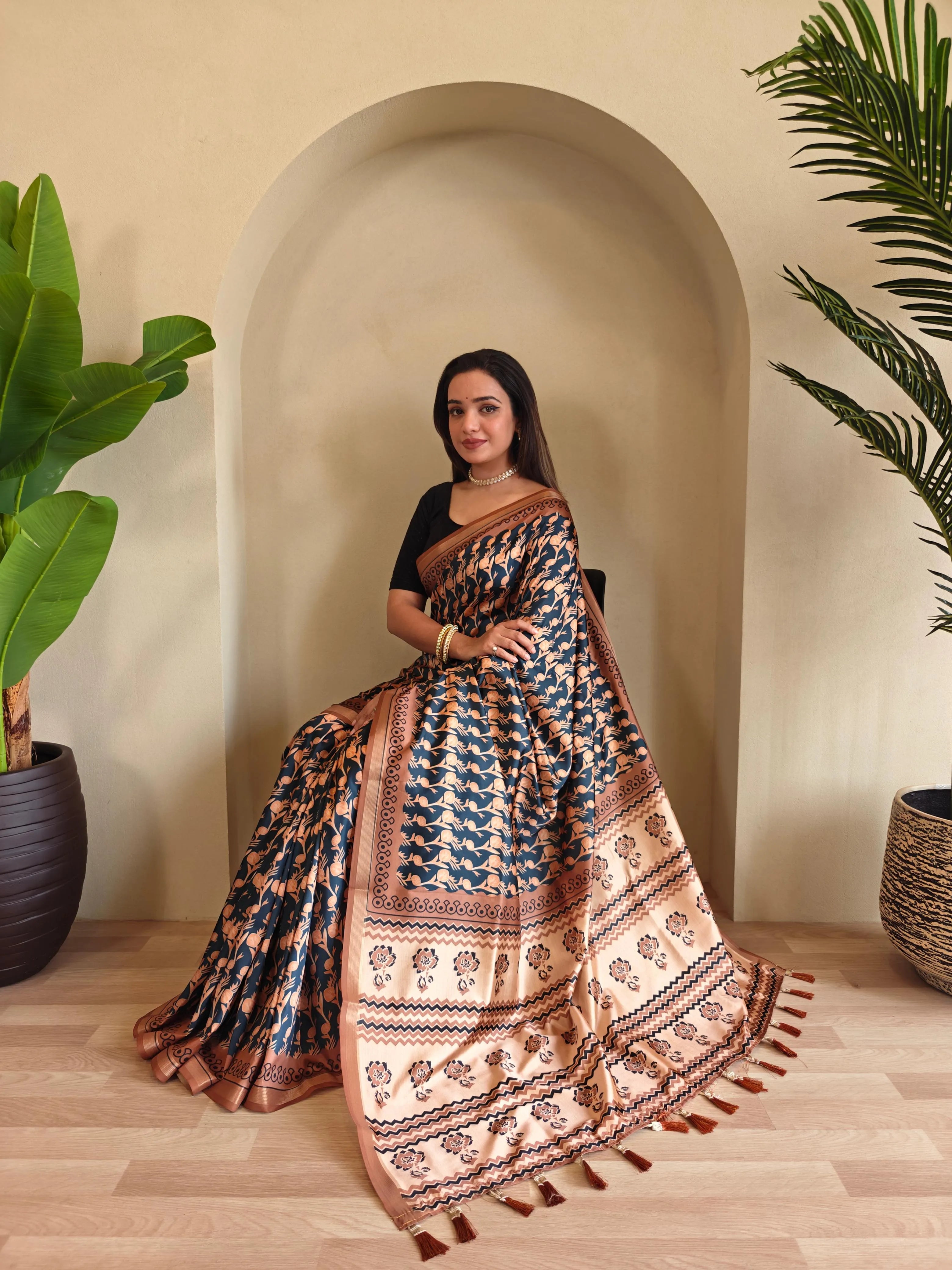 Dola Viscose Digital Printed Kalamkari Saree