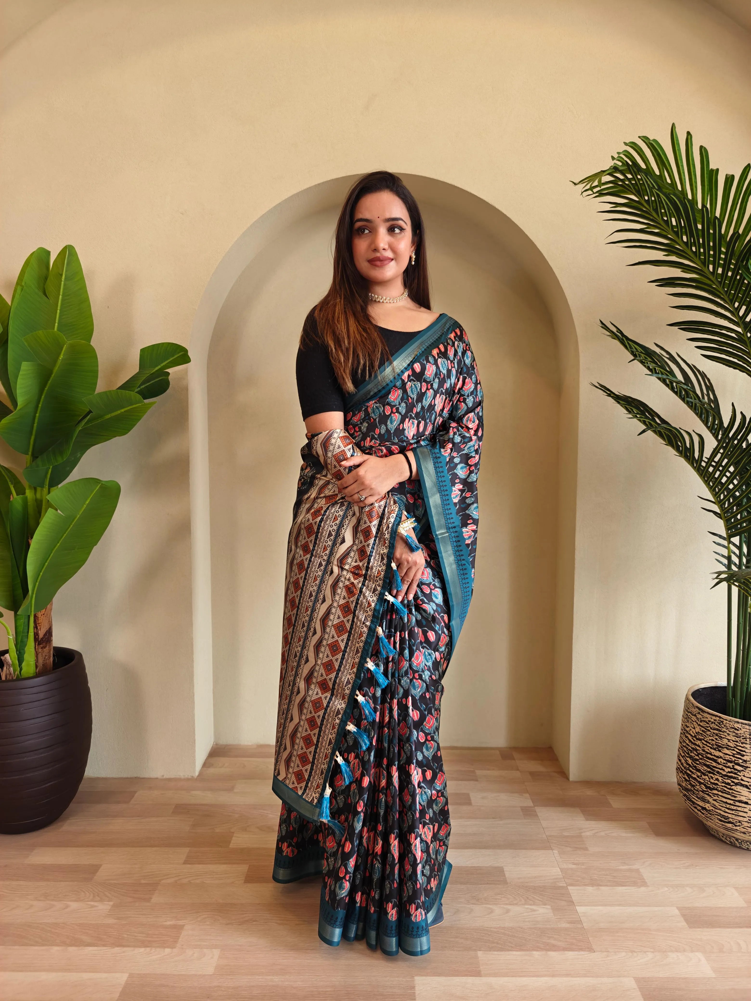 Dola Viscose Digital Printed Kalamkari Saree