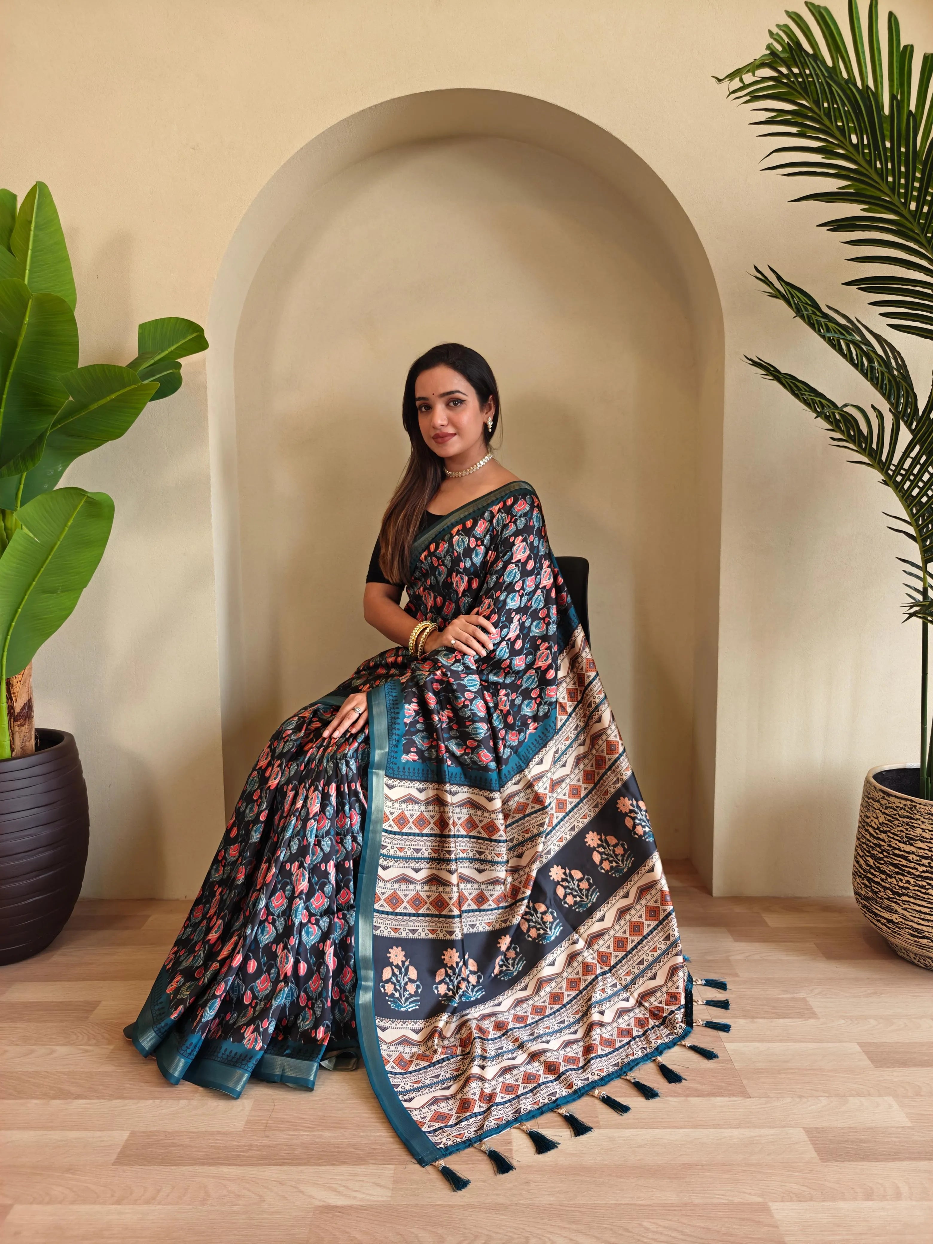Dola Viscose Digital Printed Kalamkari Saree