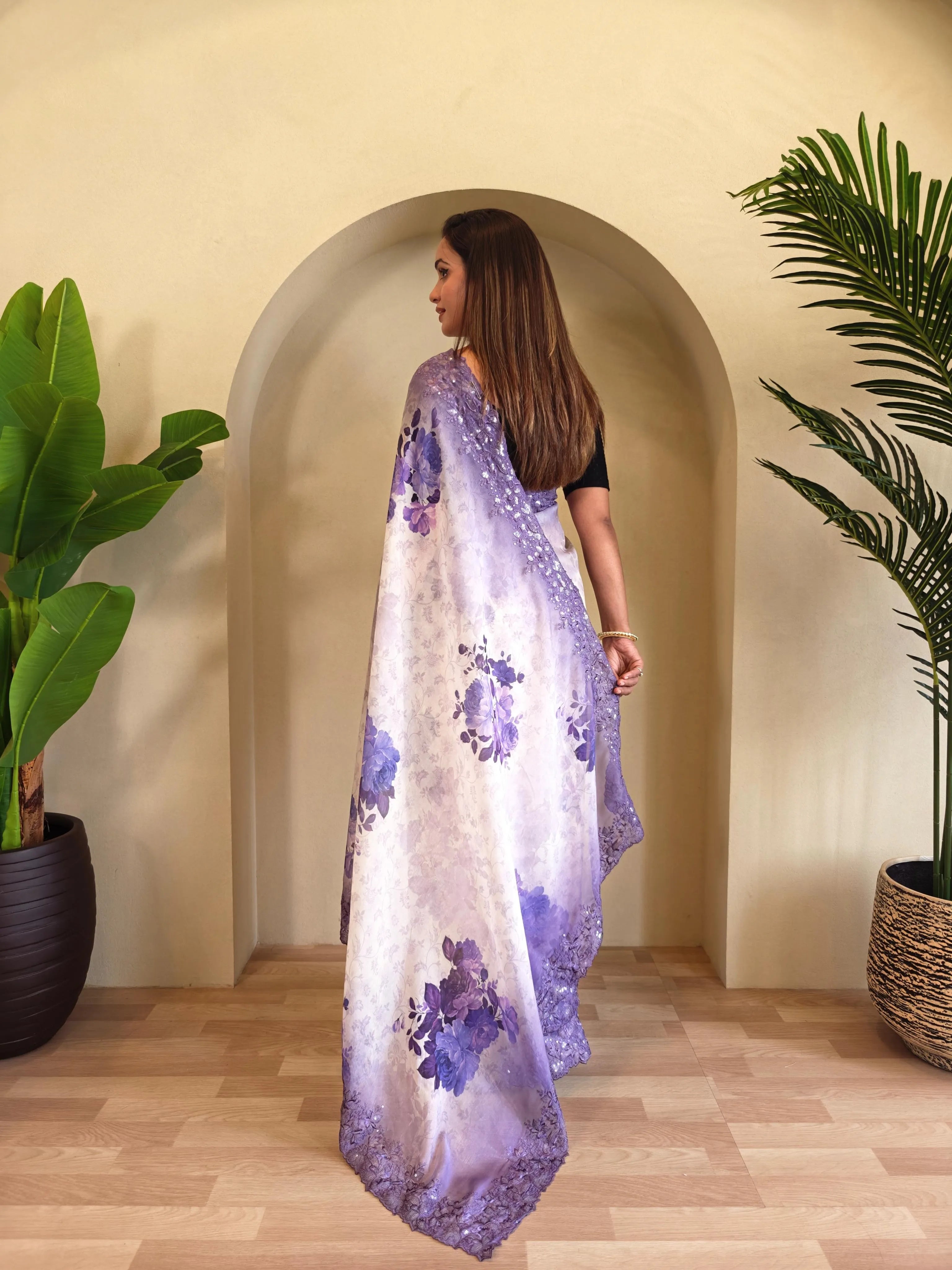 Organza Digital Printed Embroidered Saree