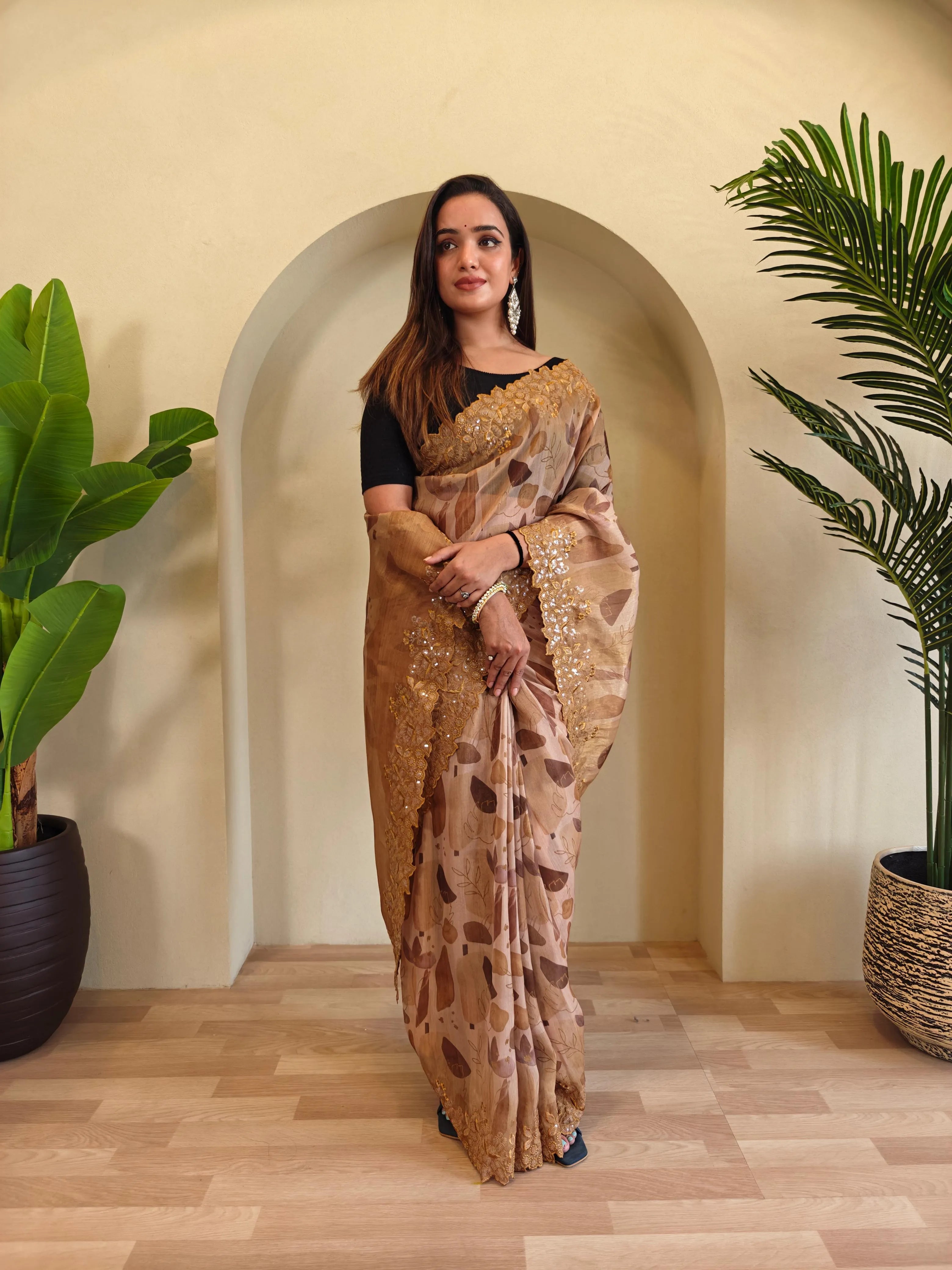 Organza Digital Printed Embroidered Saree
