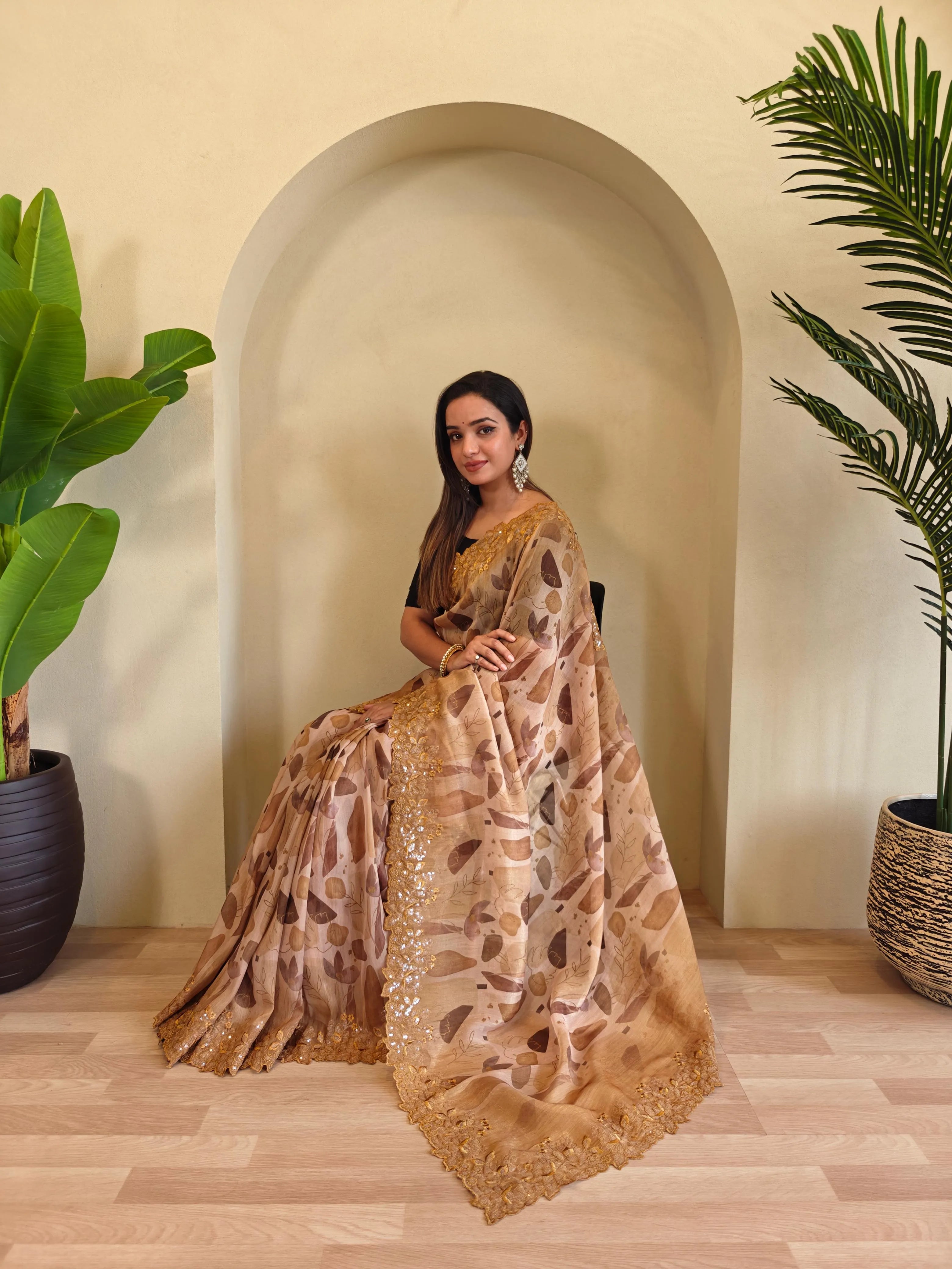 Organza Digital Printed Embroidered Saree