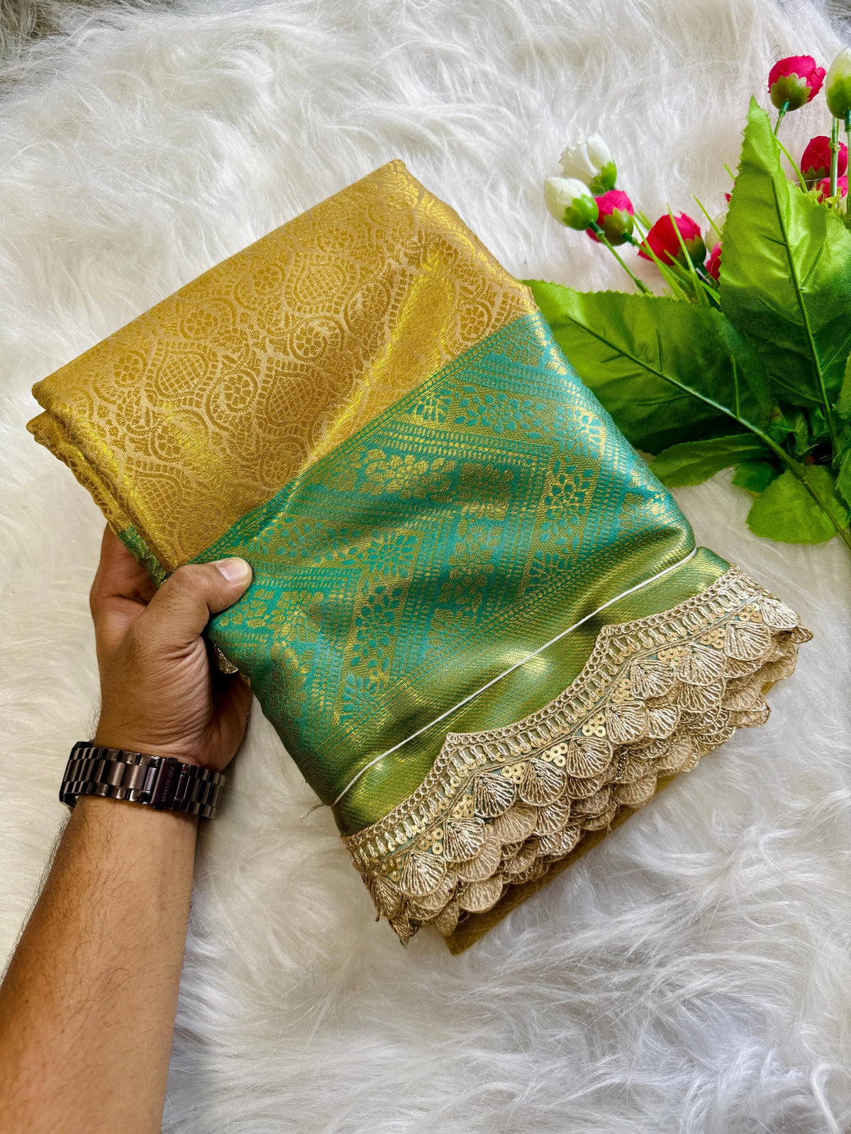 Inspired By Neeta Ambani's Style Golden Tissue Silk Banarasi Saree