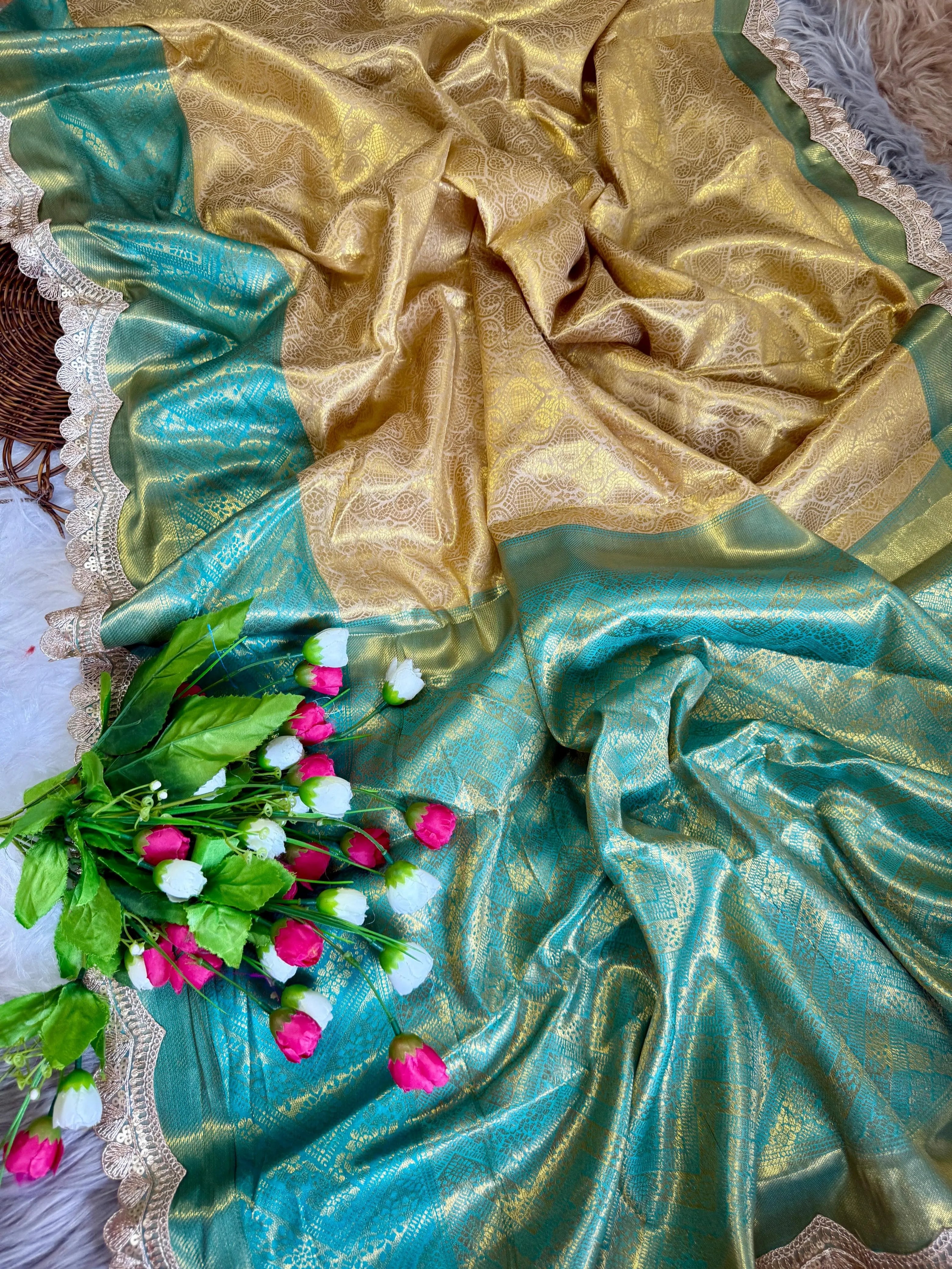 Inspired By Neeta Ambani's Style Golden Tissue Silk Banarasi Saree