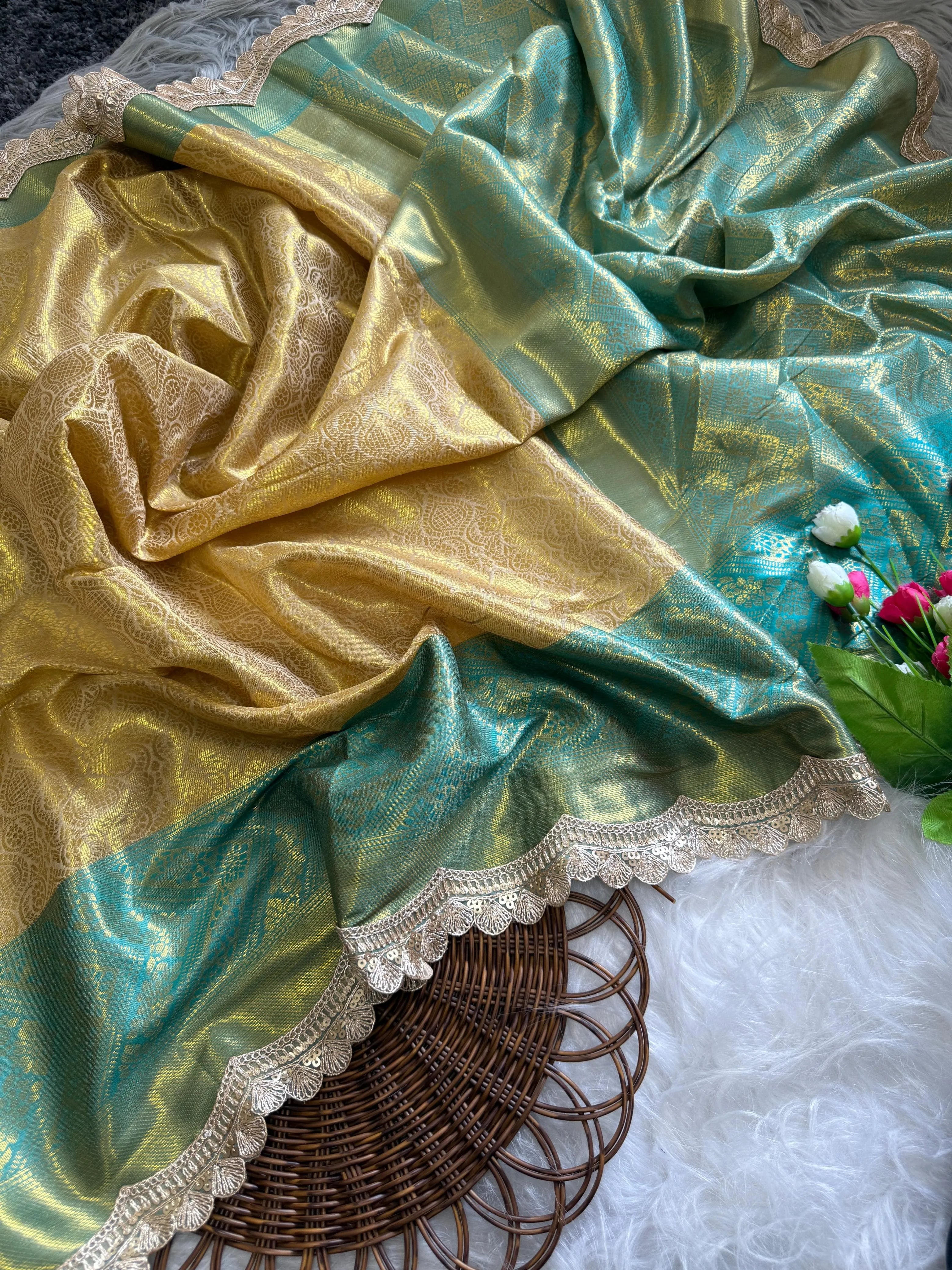 Inspired By Neeta Ambani's Style Golden Tissue Silk Banarasi Saree