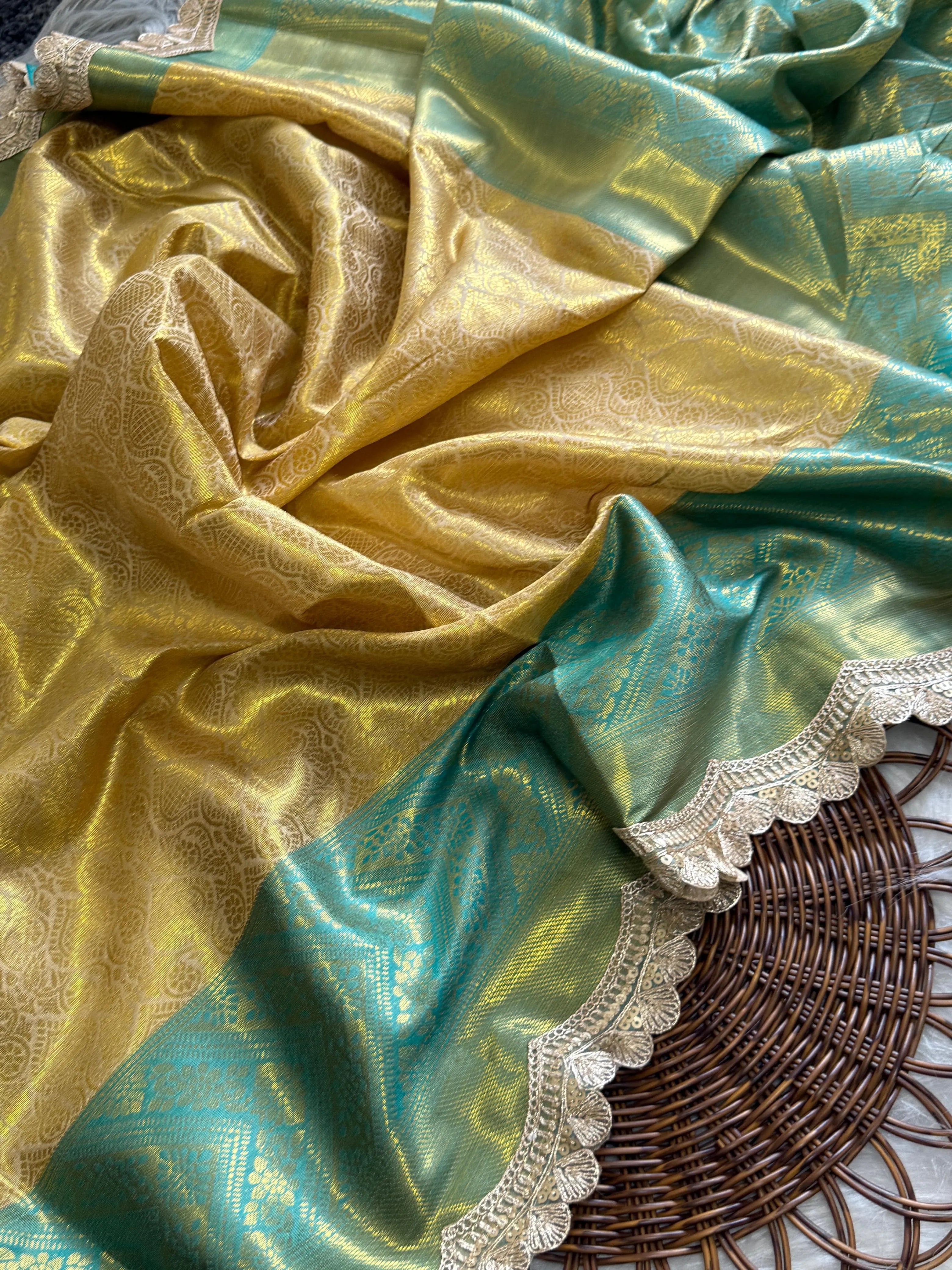 Inspired By Neeta Ambani's Style Golden Tissue Silk Banarasi Saree