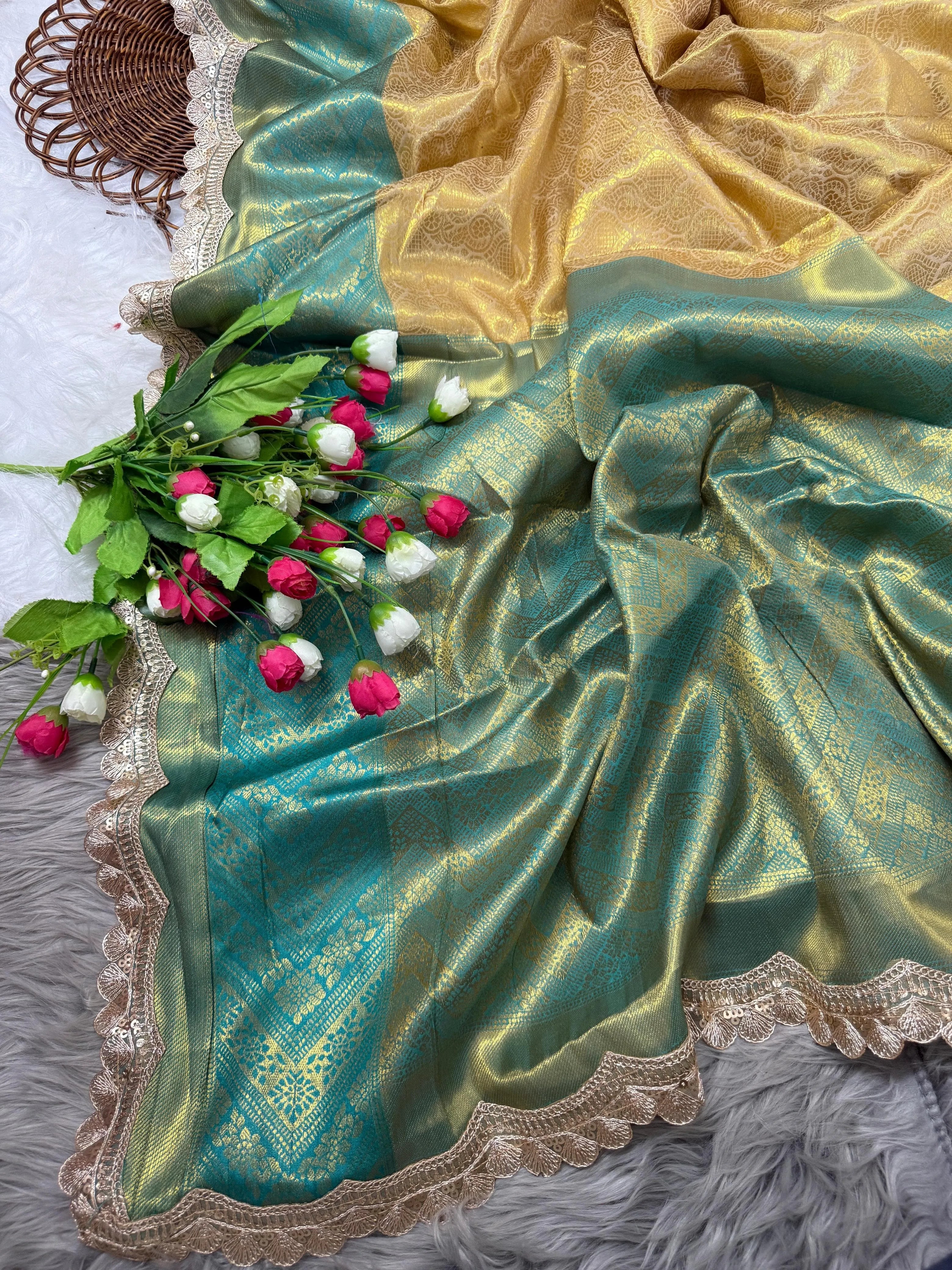 Inspired By Neeta Ambani's Style Golden Tissue Silk Banarasi Saree