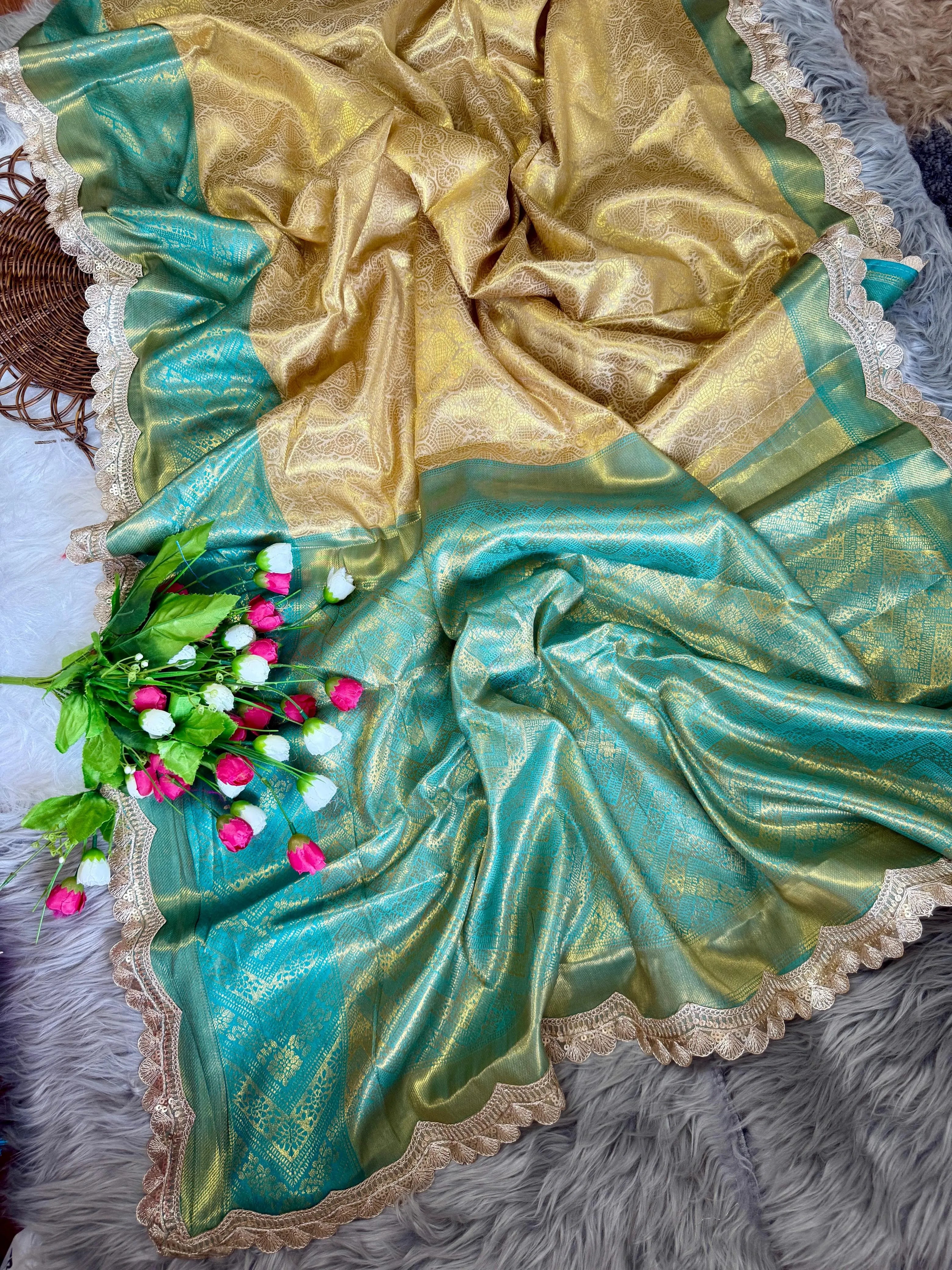 Inspired By Neeta Ambani's Style Golden Tissue Silk Banarasi Saree