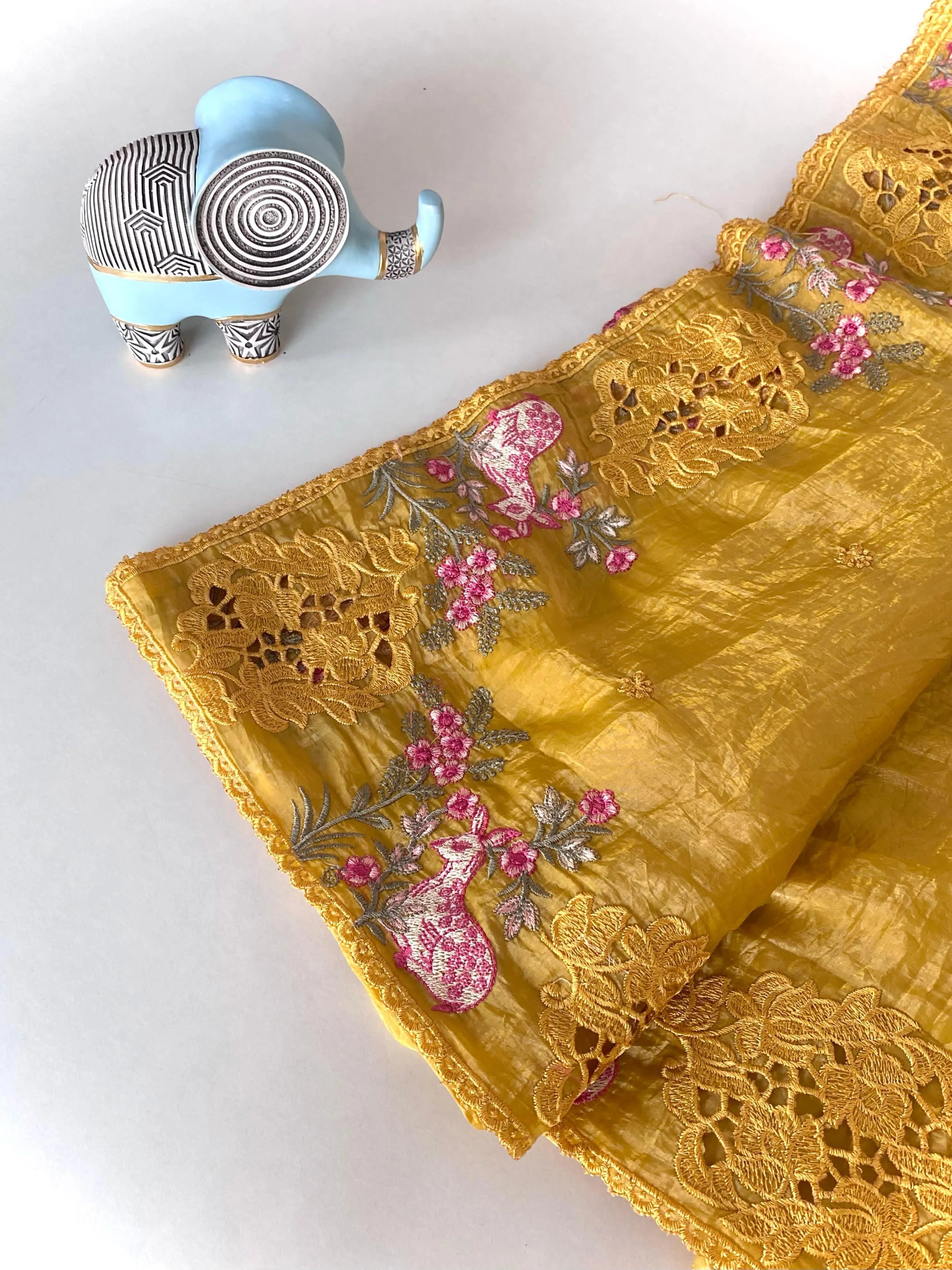 Crush Silk Embroidery Work Designer Saree