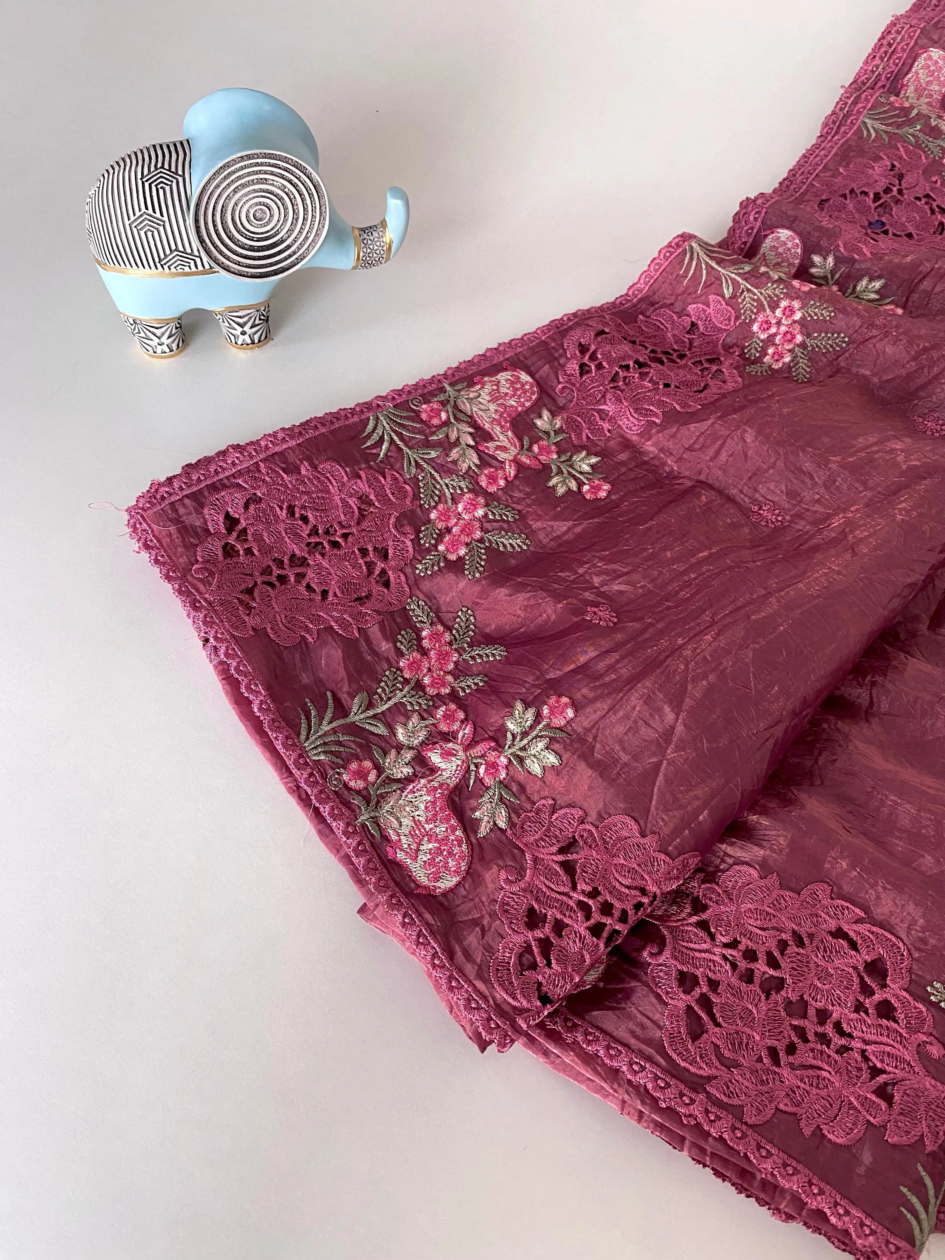 Crush Silk Embroidery Work Designer Saree