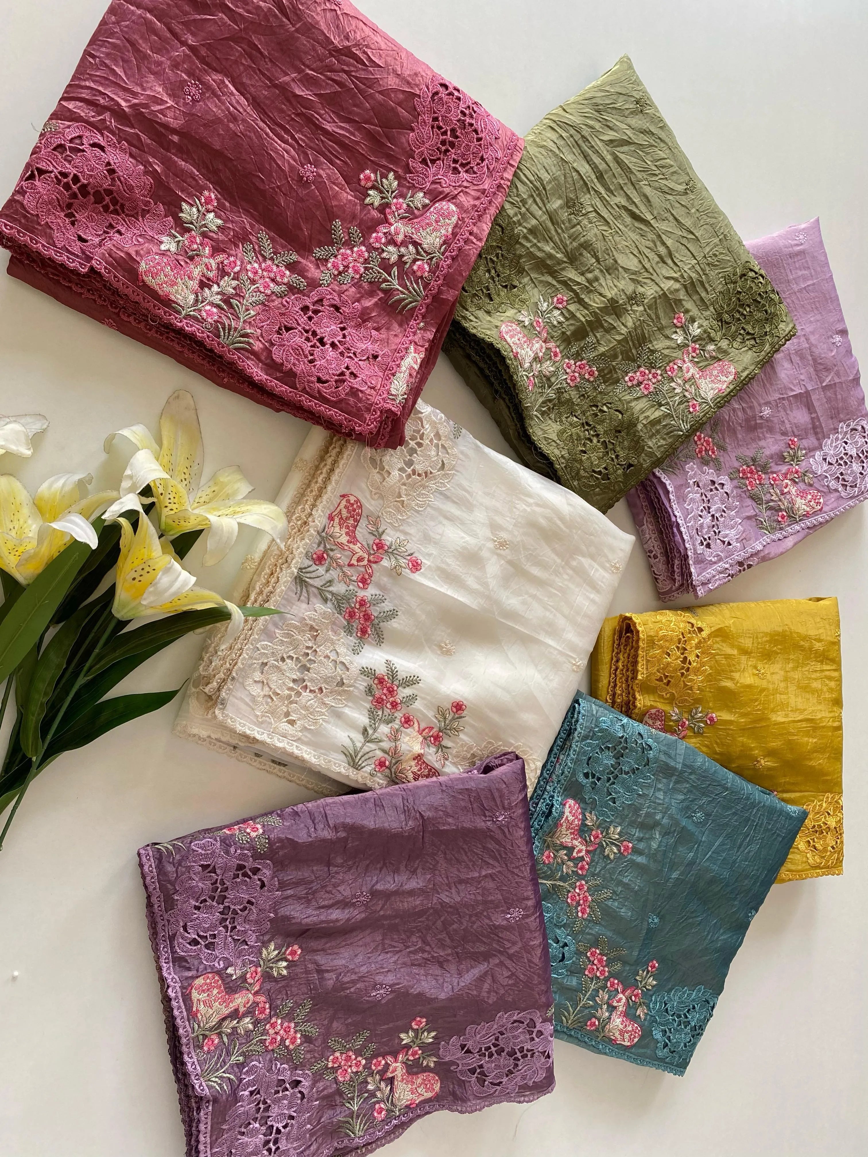 Crush Silk Embroidery Work Designer Saree