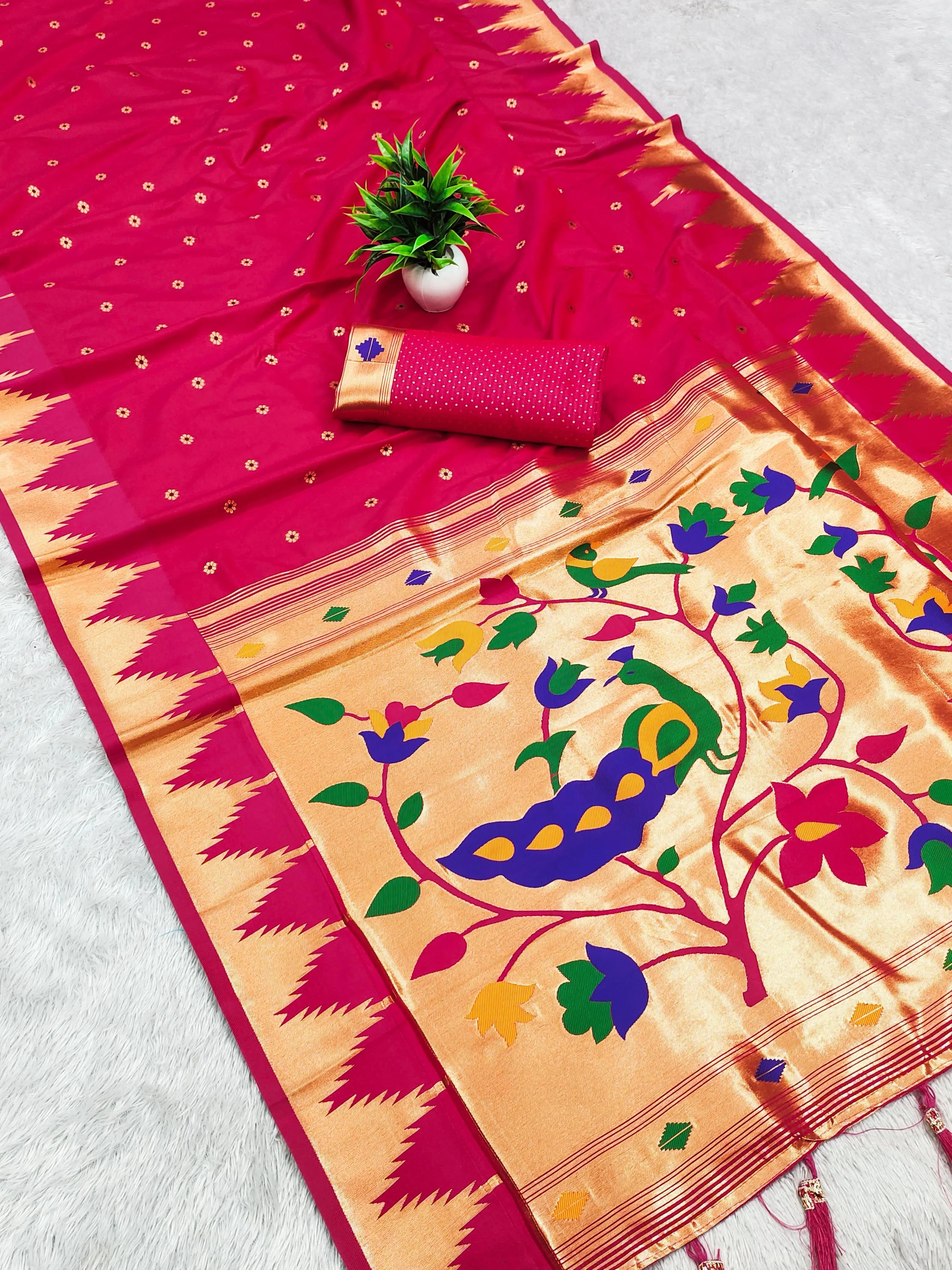 Soft Silk Designer Temple Paithani Saree