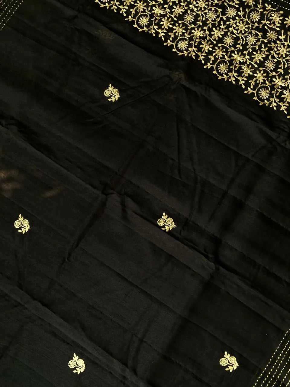 Black Matka Silk Embroidery Saree