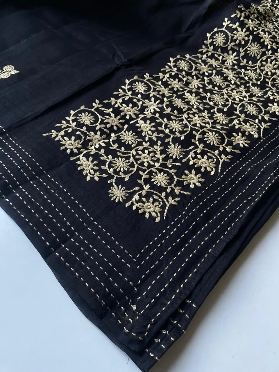 Black Matka Silk Embroidery Saree