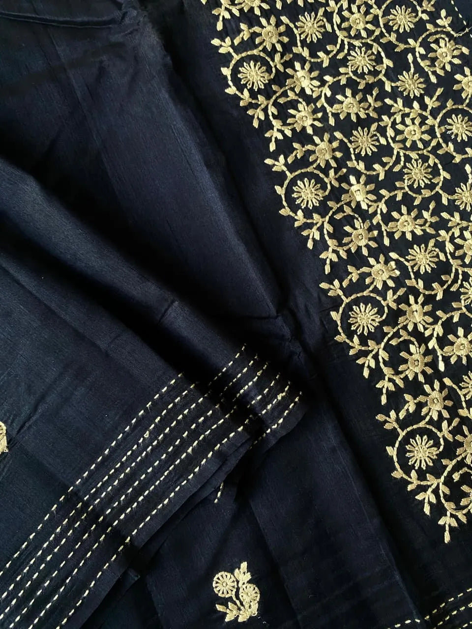 Black Matka Silk Embroidery Saree
