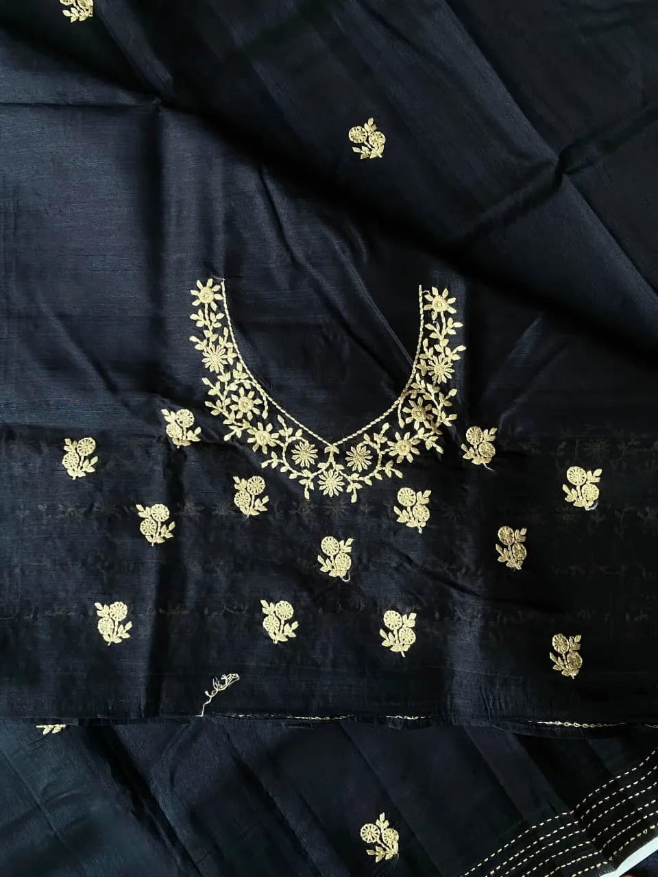 Black Matka Silk Embroidery Saree