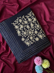 Black Matka Silk Embroidery Saree